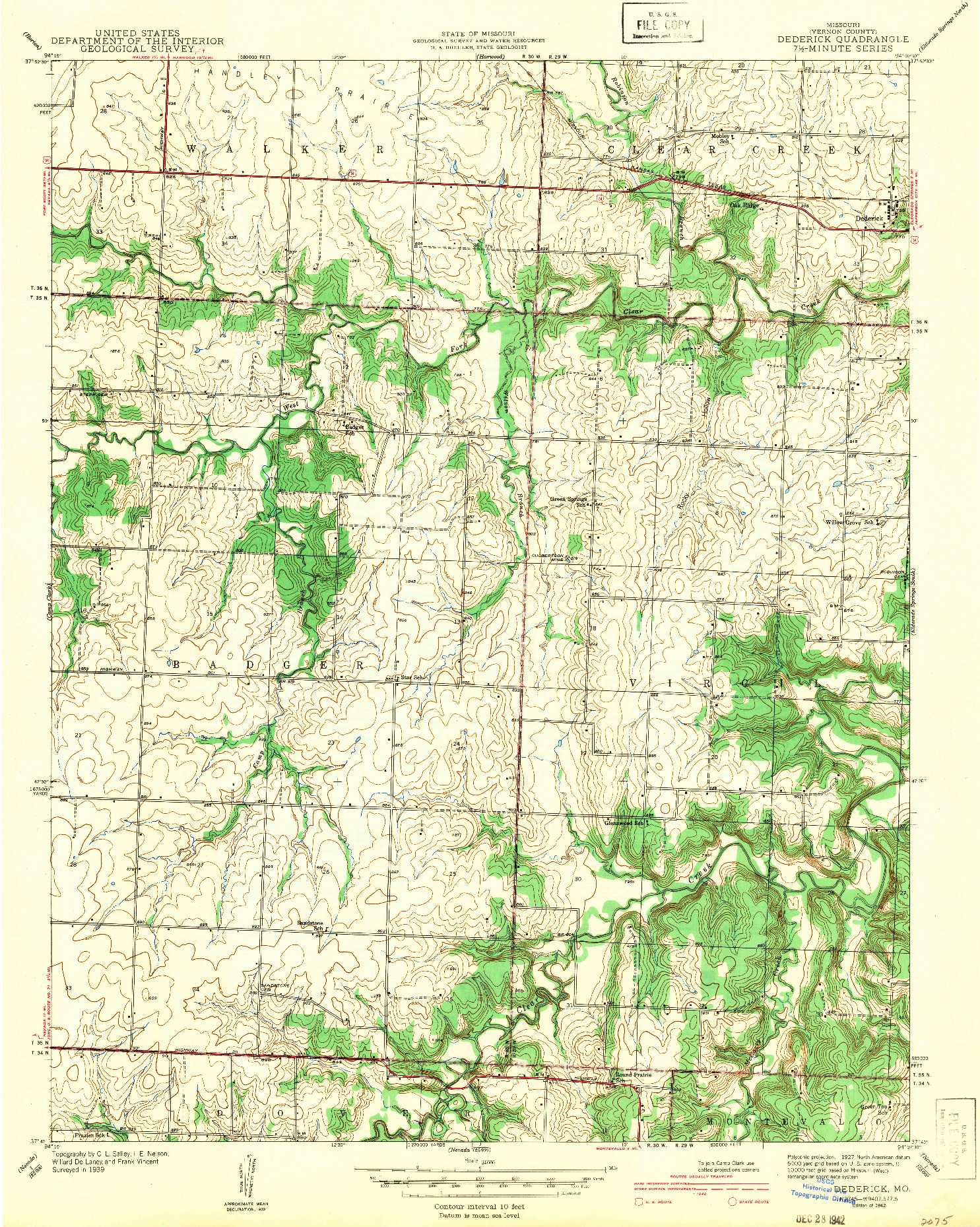 USGS 1:24000-SCALE QUADRANGLE FOR DEDERICK, MO 1942