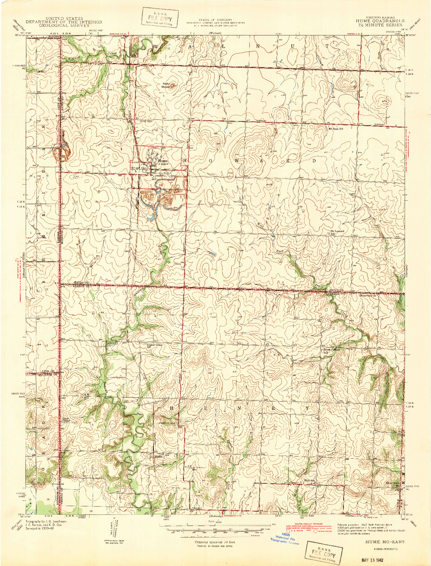 USGS 1:24000-SCALE QUADRANGLE FOR HUME, MO 1942