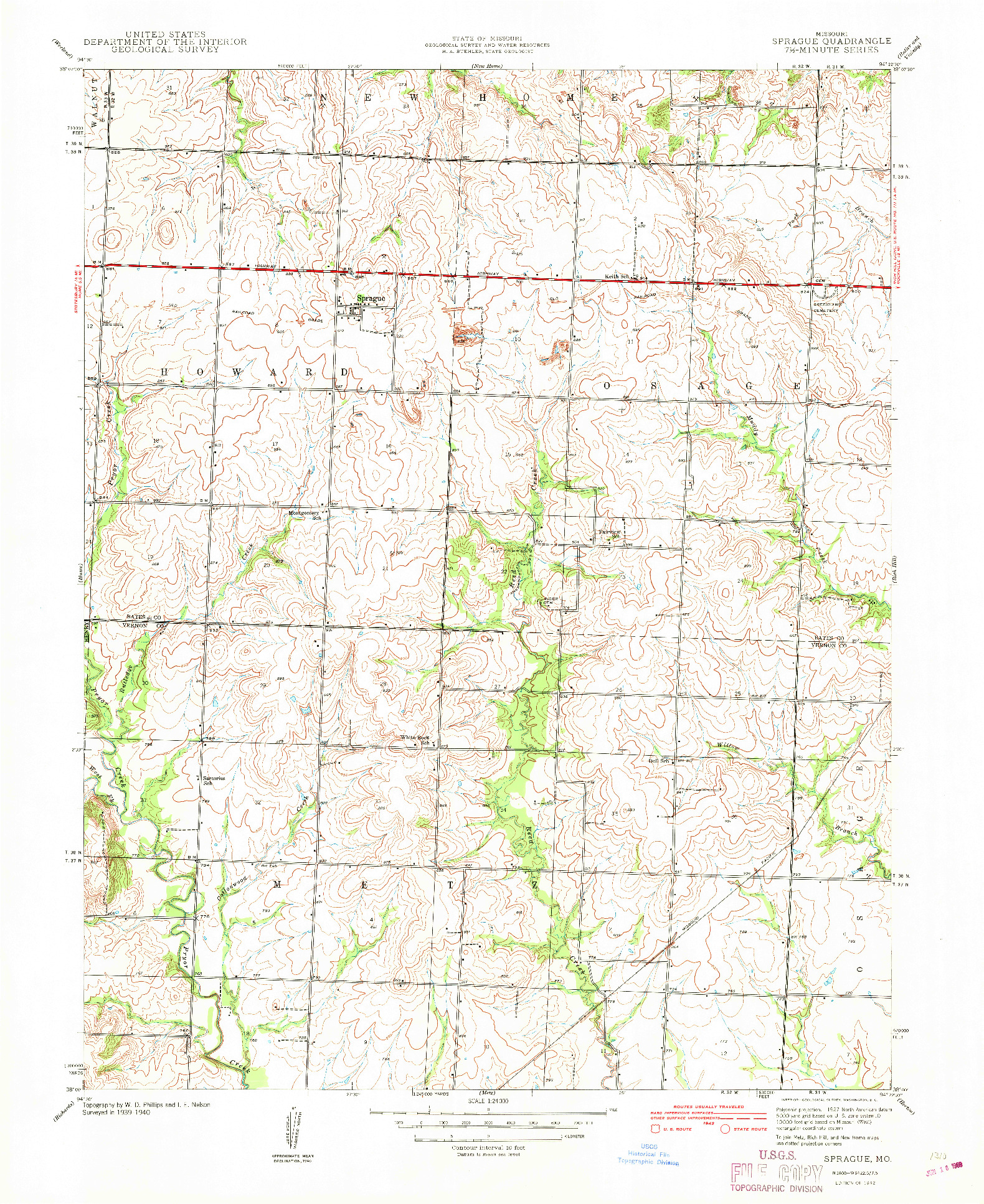 USGS 1:24000-SCALE QUADRANGLE FOR SPRAGUE, MO 1942