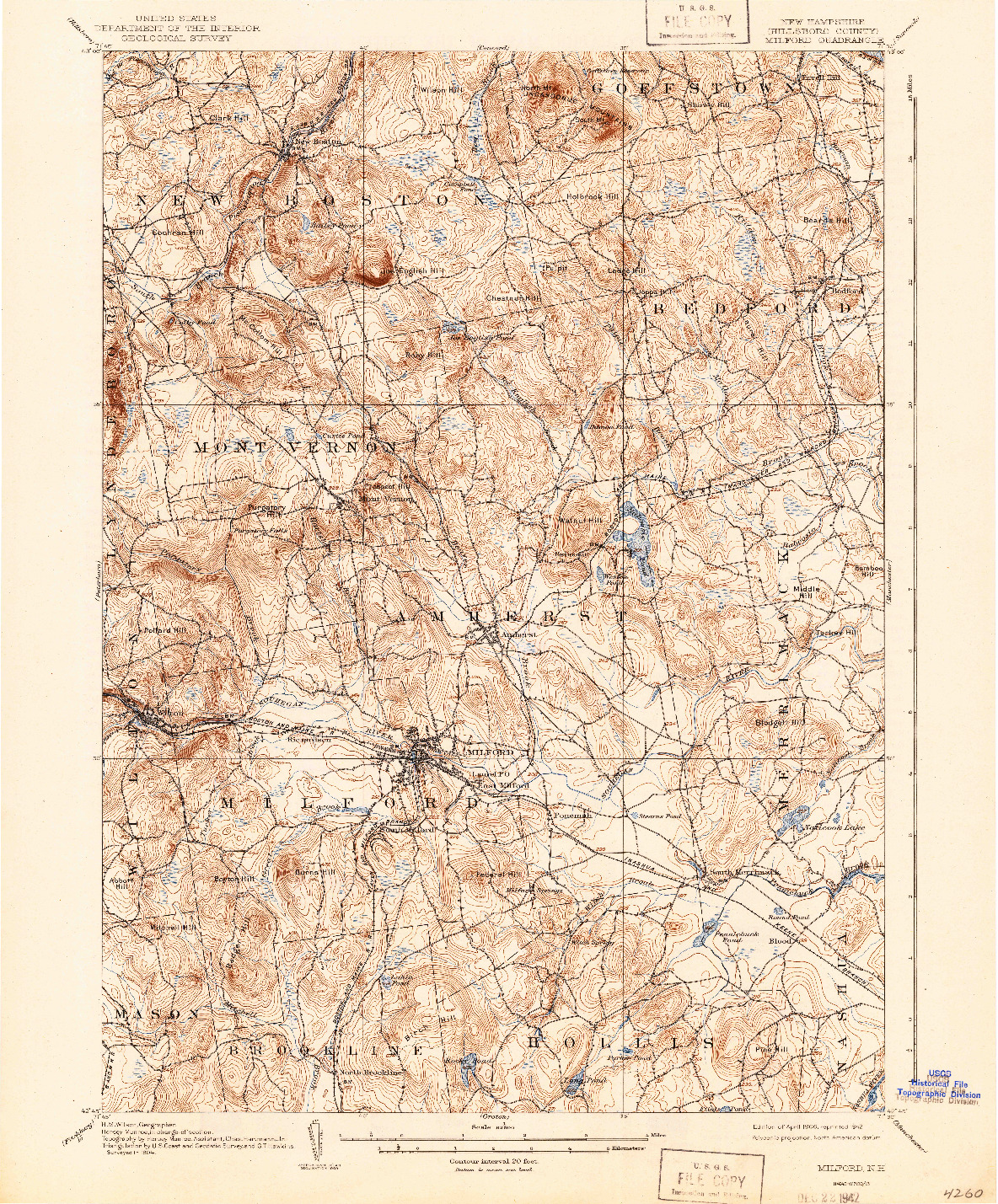 USGS 1:62500-SCALE QUADRANGLE FOR MILFORD, NH 1906