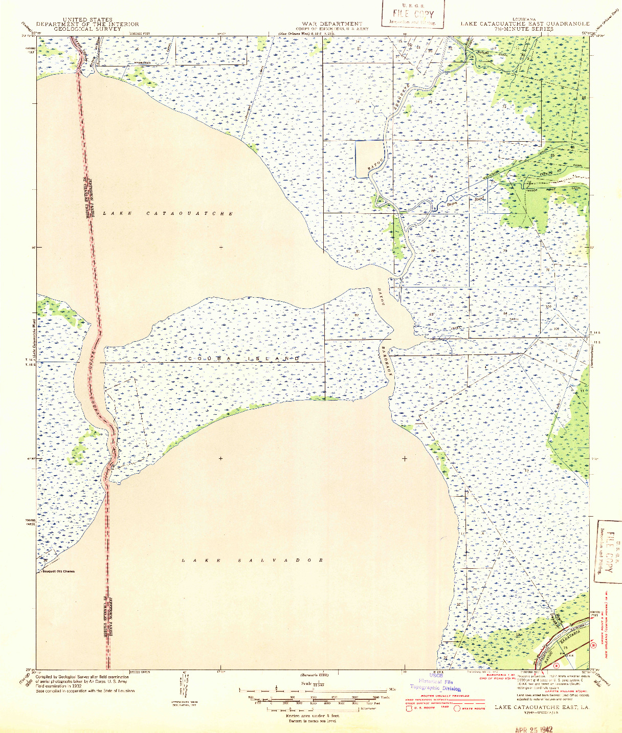 USGS 1:31680-SCALE QUADRANGLE FOR LAKE CATAOUATCHE EAST, LA 1942