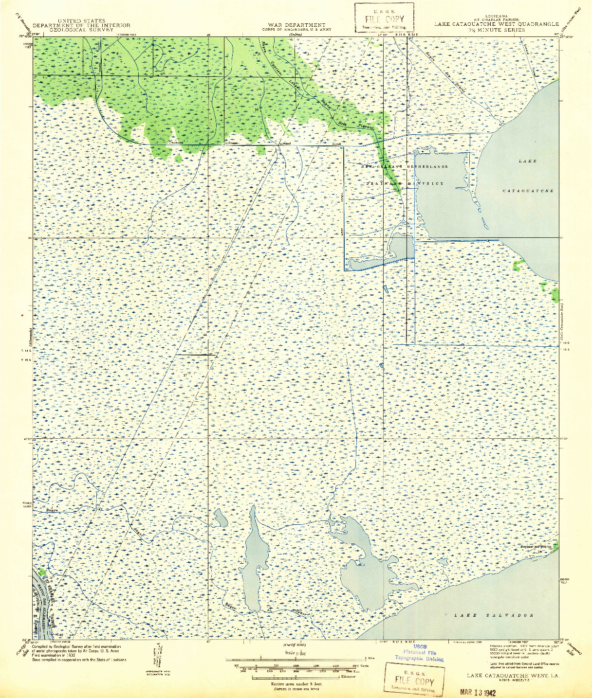 USGS 1:31680-SCALE QUADRANGLE FOR LAKE CATAOUATCHE WEST, LA 1942