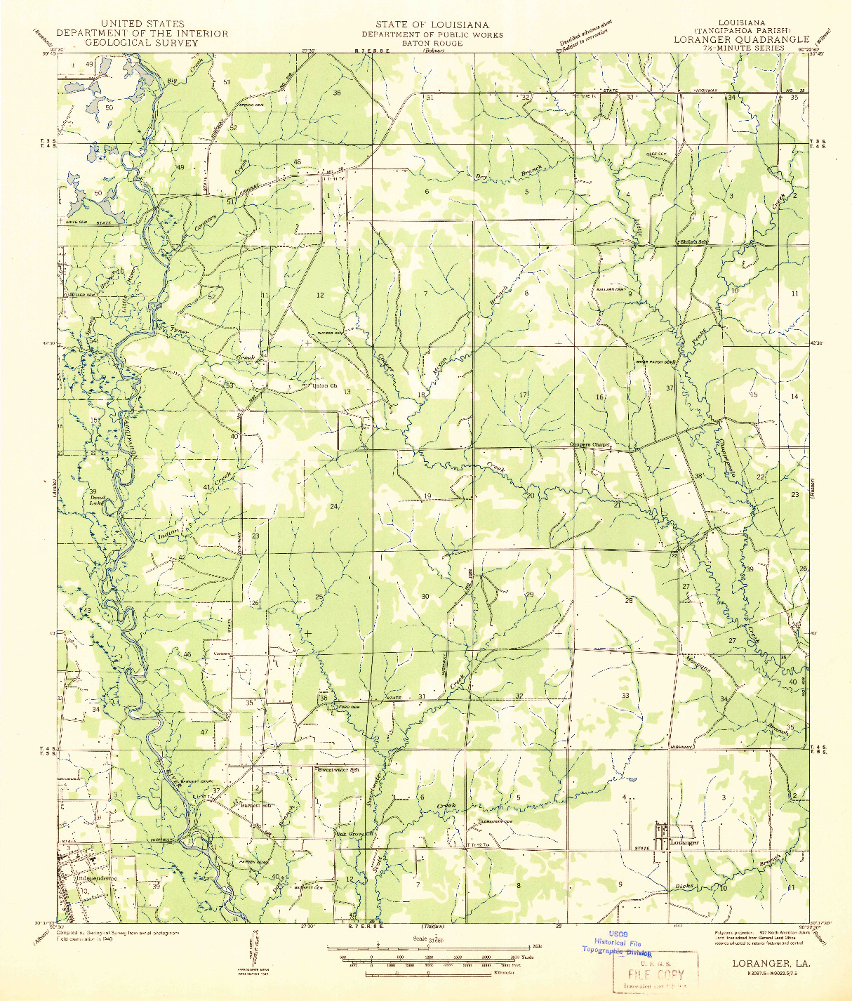USGS 1:31680-SCALE QUADRANGLE FOR LORANGER, LA 1942