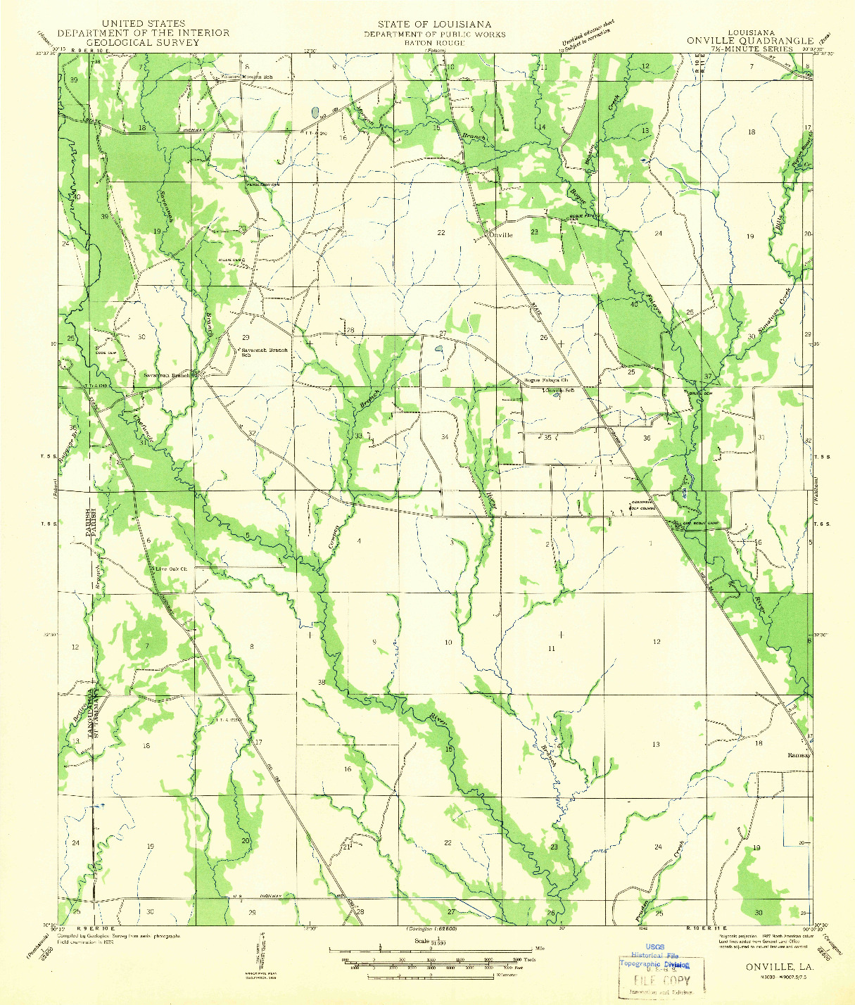 USGS 1:31680-SCALE QUADRANGLE FOR ONVILLE, LA 1942