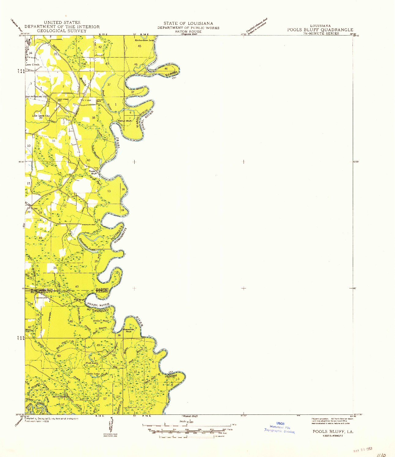 USGS 1:31680-SCALE QUADRANGLE FOR POOLS BLUFF, LA 1942