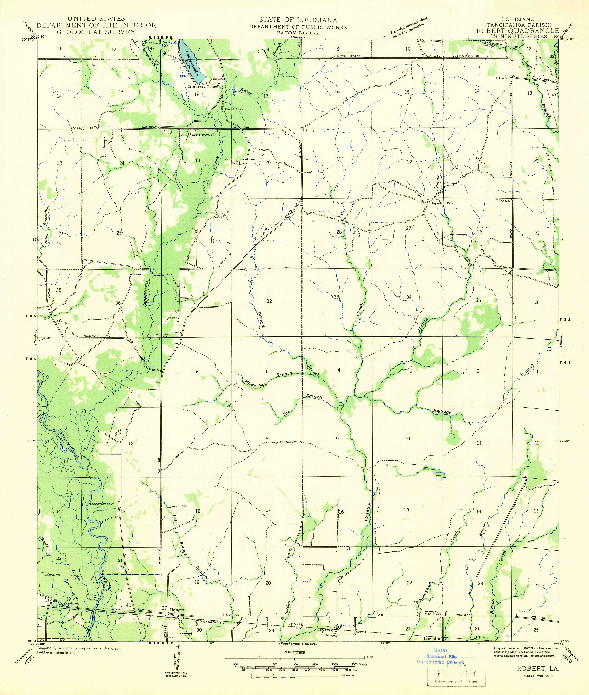 USGS 1:31680-SCALE QUADRANGLE FOR ROBERT, LA 1942