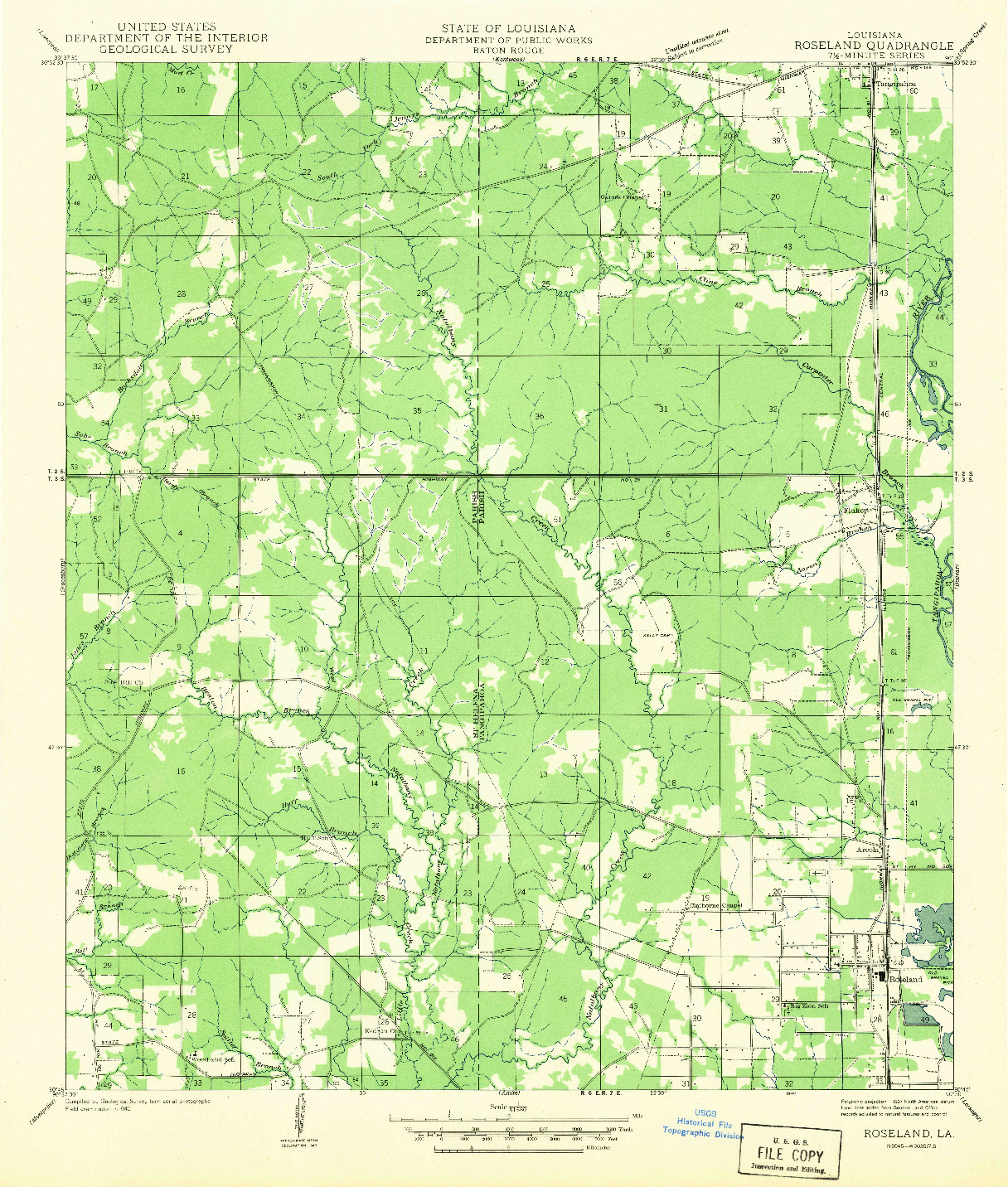USGS 1:31680-SCALE QUADRANGLE FOR ROSELAND, LA 1942
