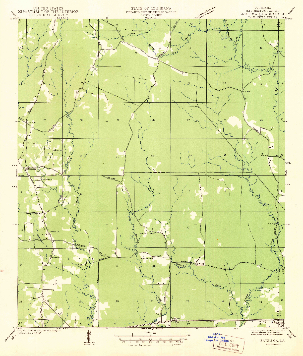 USGS 1:31680-SCALE QUADRANGLE FOR SATSUMA, LA 1942