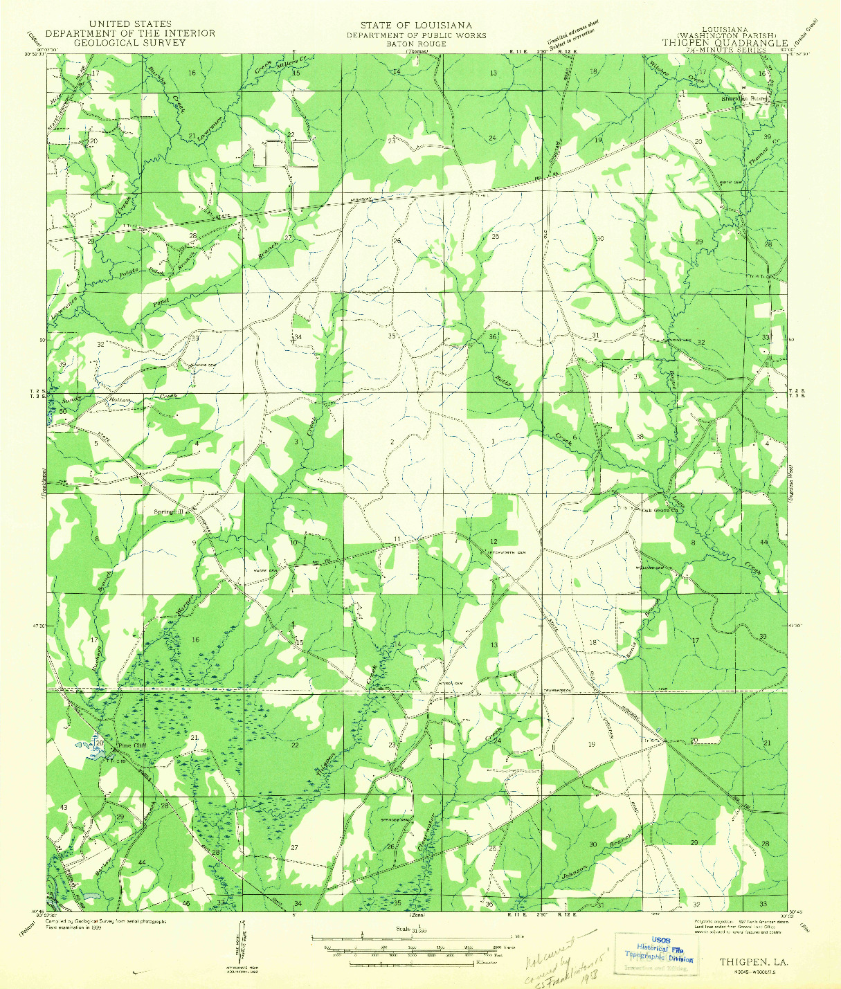 USGS 1:31680-SCALE QUADRANGLE FOR THIGPEN, LA 1942