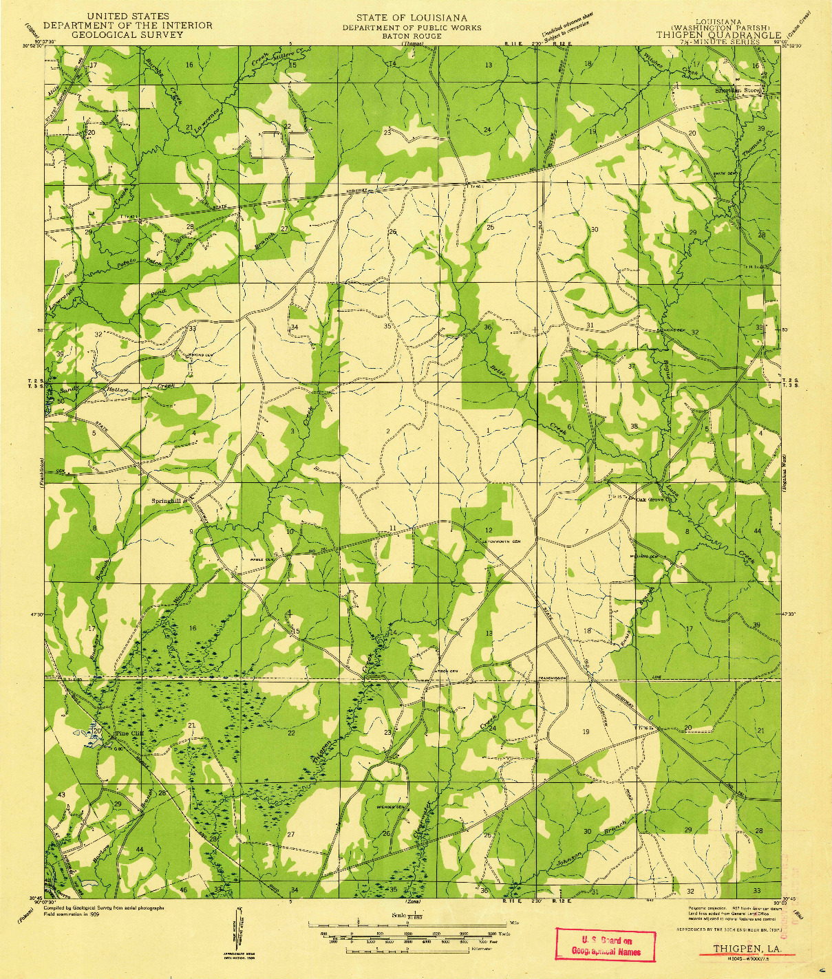 USGS 1:31680-SCALE QUADRANGLE FOR THIGPEN, LA 1942