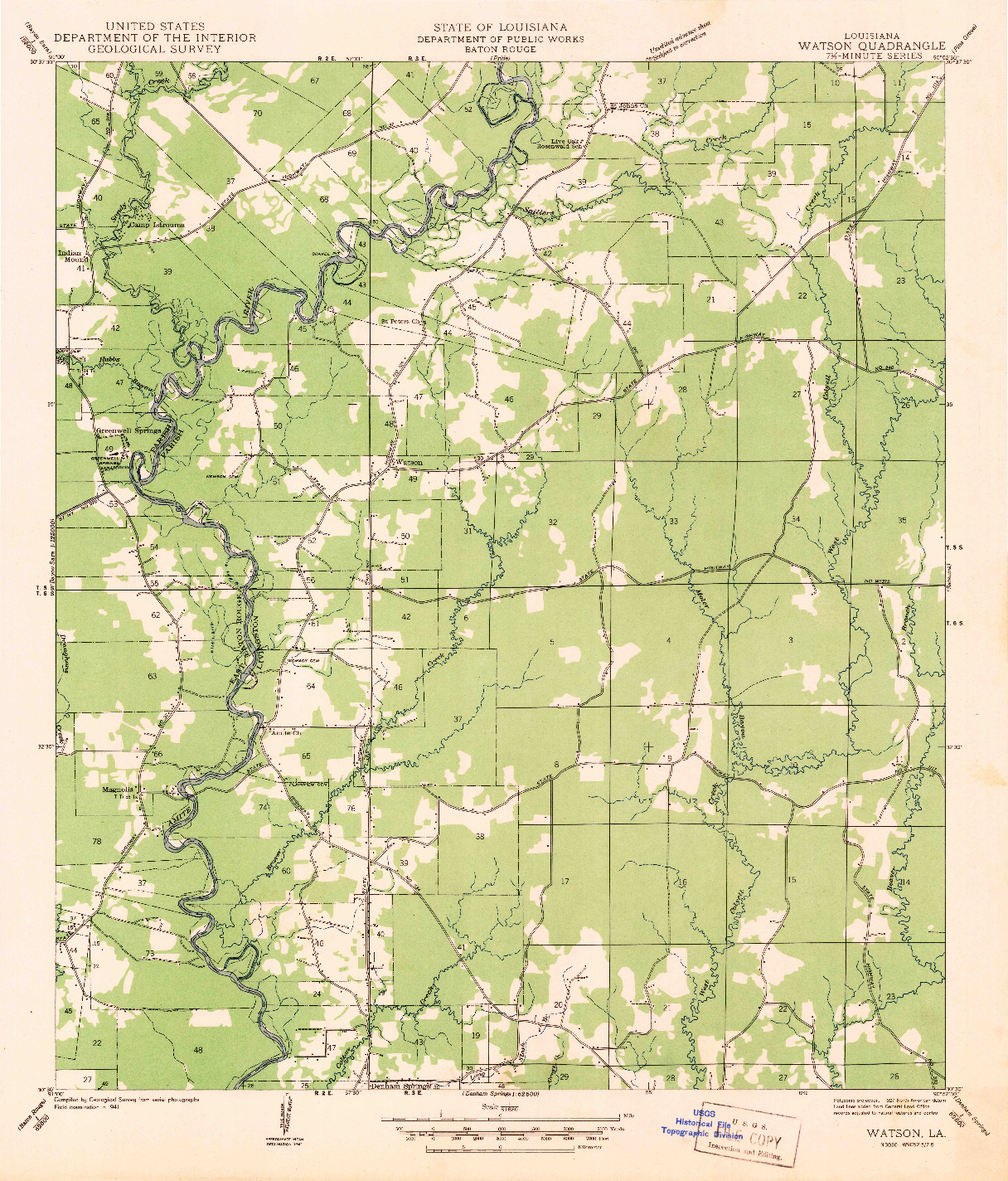 USGS 1:31680-SCALE QUADRANGLE FOR WATSON, LA 1942