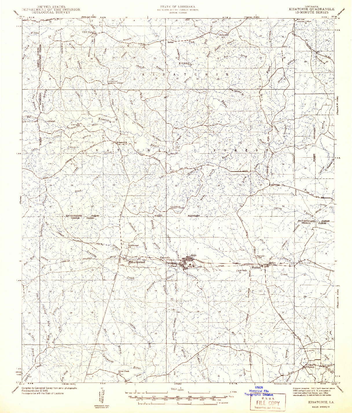 USGS 1:62500-SCALE QUADRANGLE FOR KISATCHIE, LA 1942