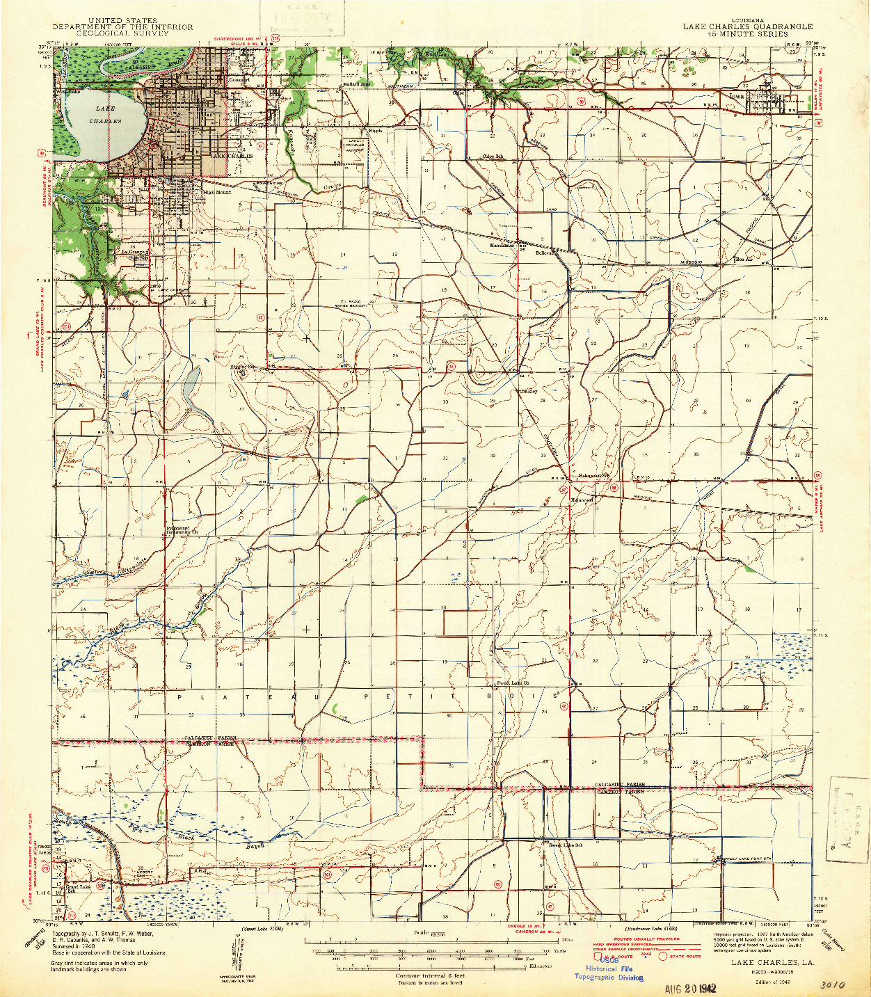 USGS 1:62500-SCALE QUADRANGLE FOR LAKE CHARLES, LA 1942
