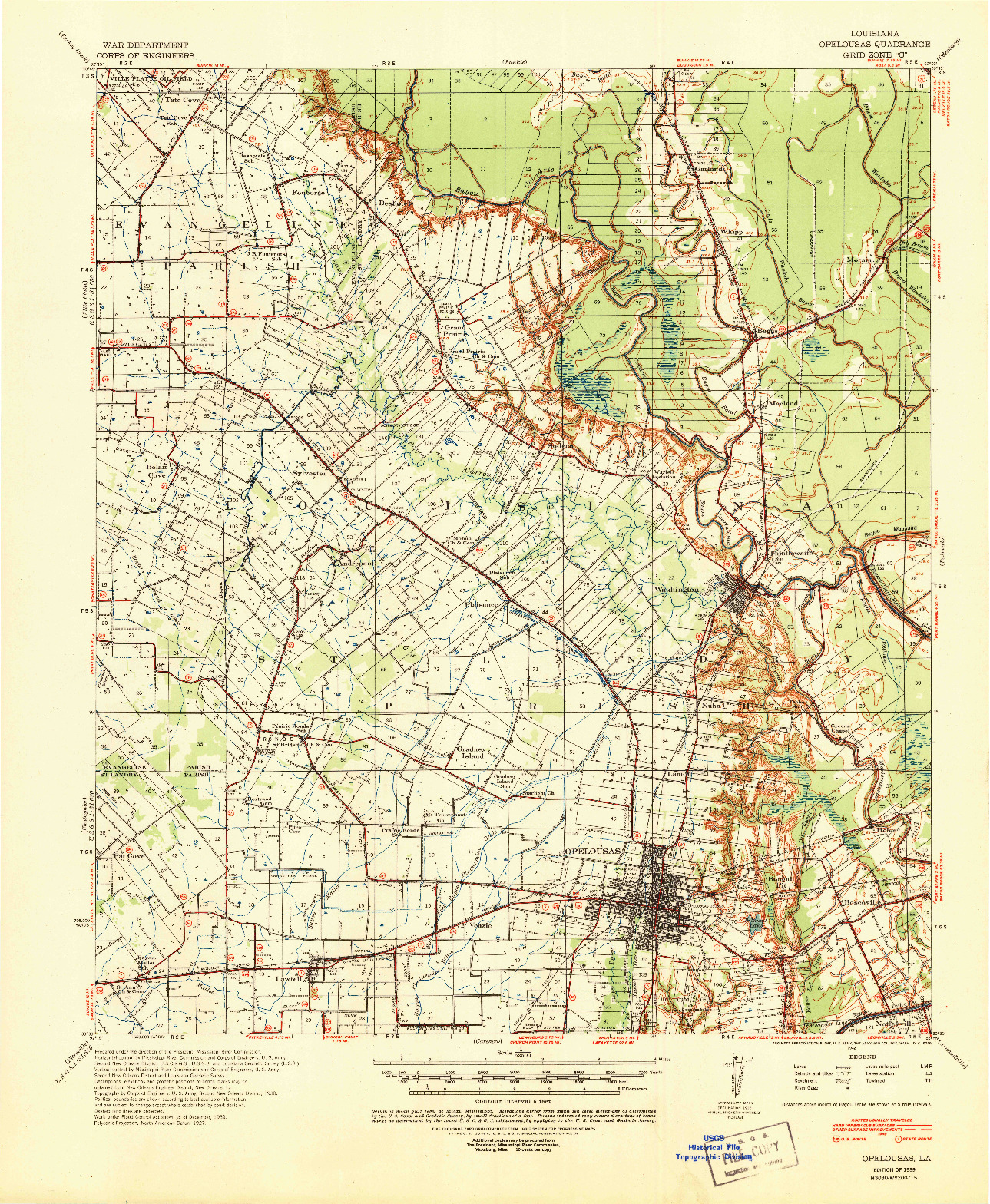 USGS 1:62500-SCALE QUADRANGLE FOR OPELOUSAS, LA 1939