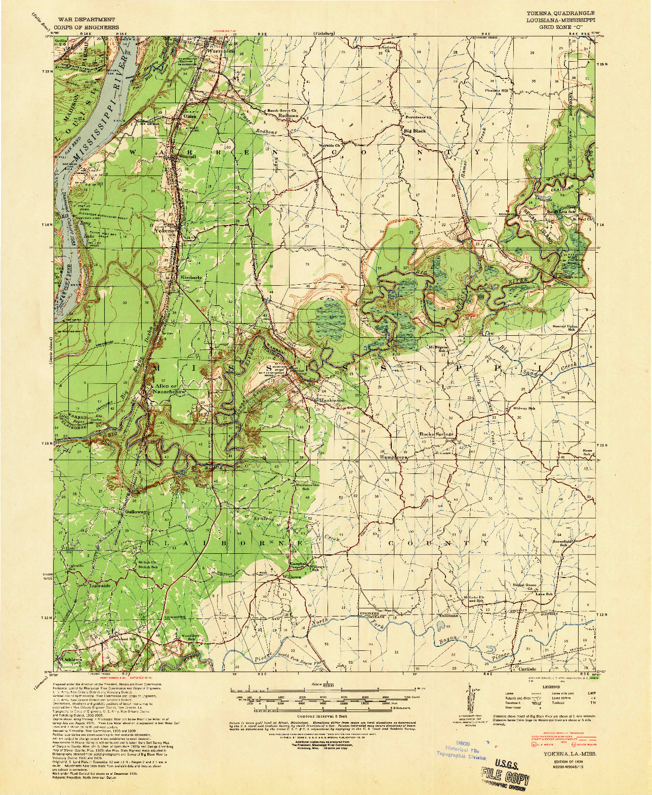 USGS 1:62500-SCALE QUADRANGLE FOR YOKENA, LA 1939