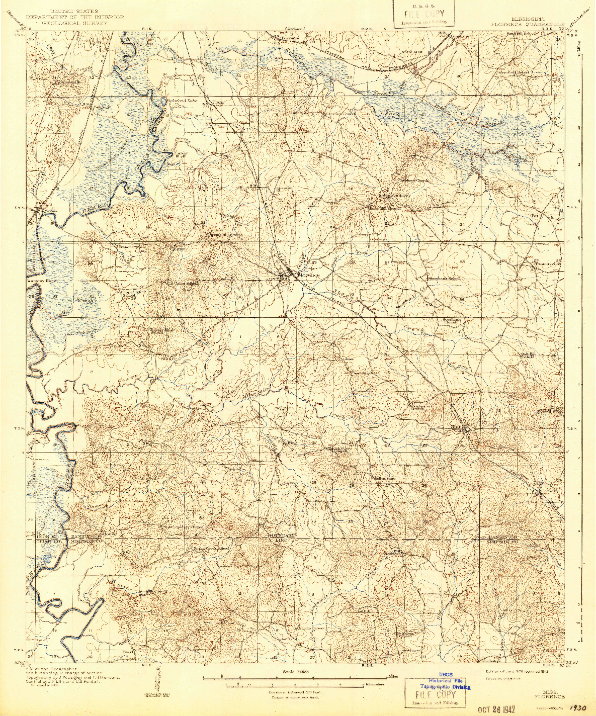 USGS 1:62500-SCALE QUADRANGLE FOR FLORENCE, MS 1908