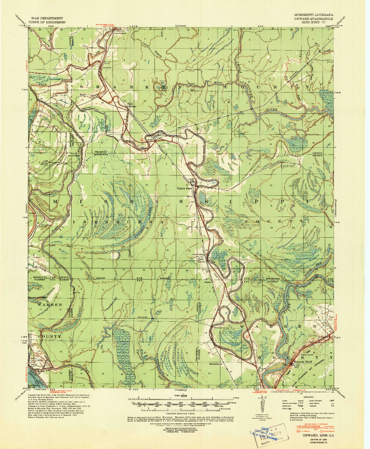 USGS 1:62500-SCALE QUADRANGLE FOR ONWARD, MS 1939