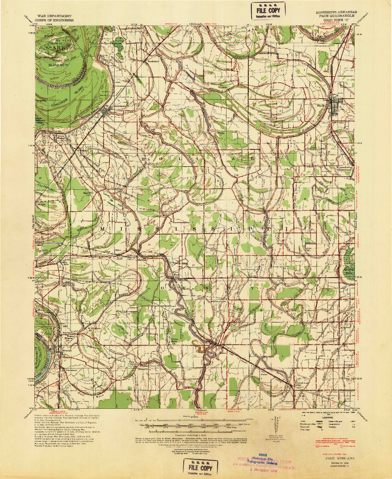 USGS 1:62500-SCALE QUADRANGLE FOR PACE, MS 1939