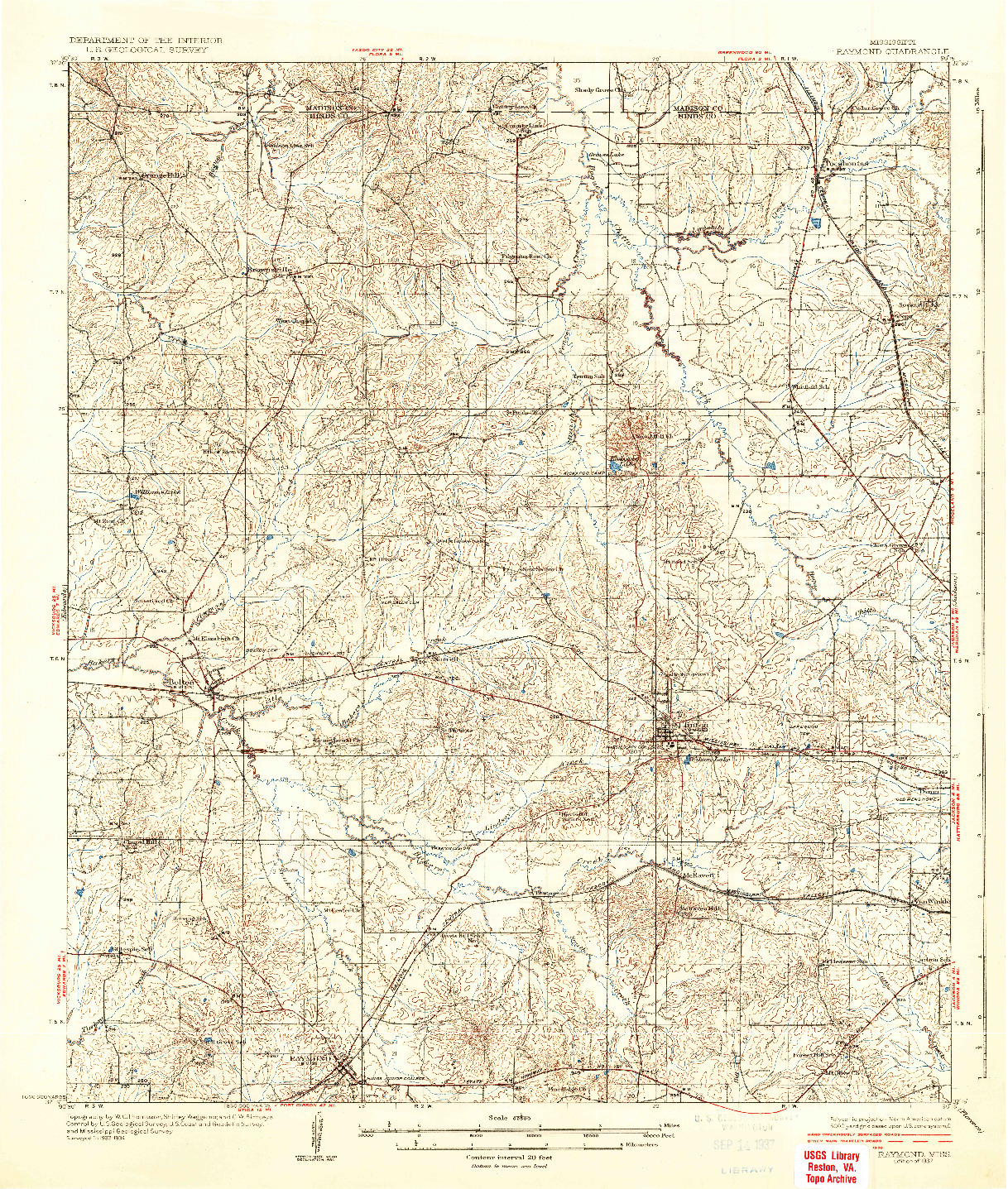 USGS 1:62500-SCALE QUADRANGLE FOR RAYMOND, MS 1937