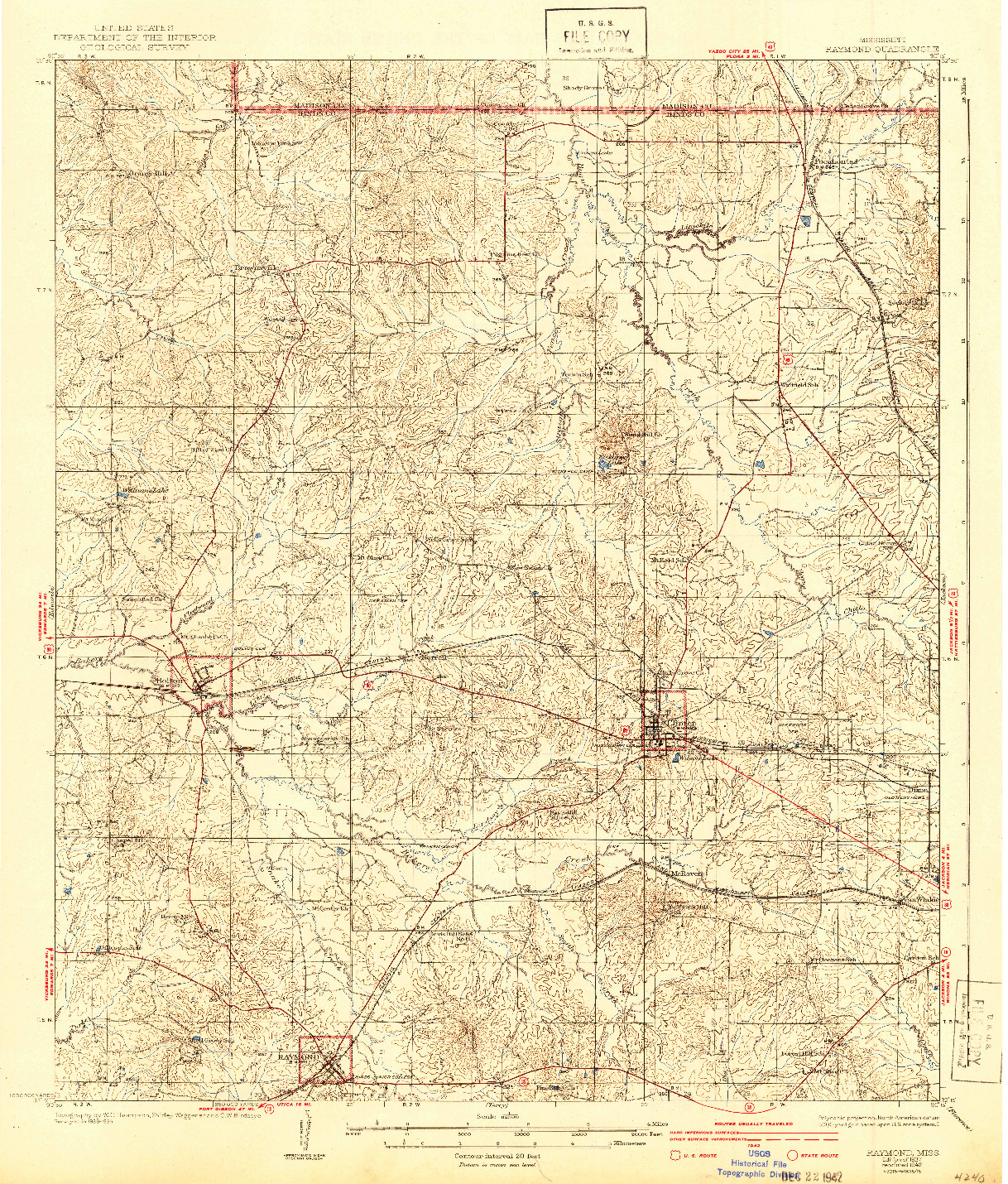 USGS 1:62500-SCALE QUADRANGLE FOR RAYMOND, MS 1942
