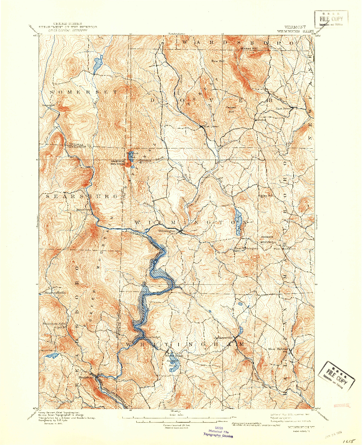 USGS 1:62500-SCALE QUADRANGLE FOR WILMINGTON, VT 1899