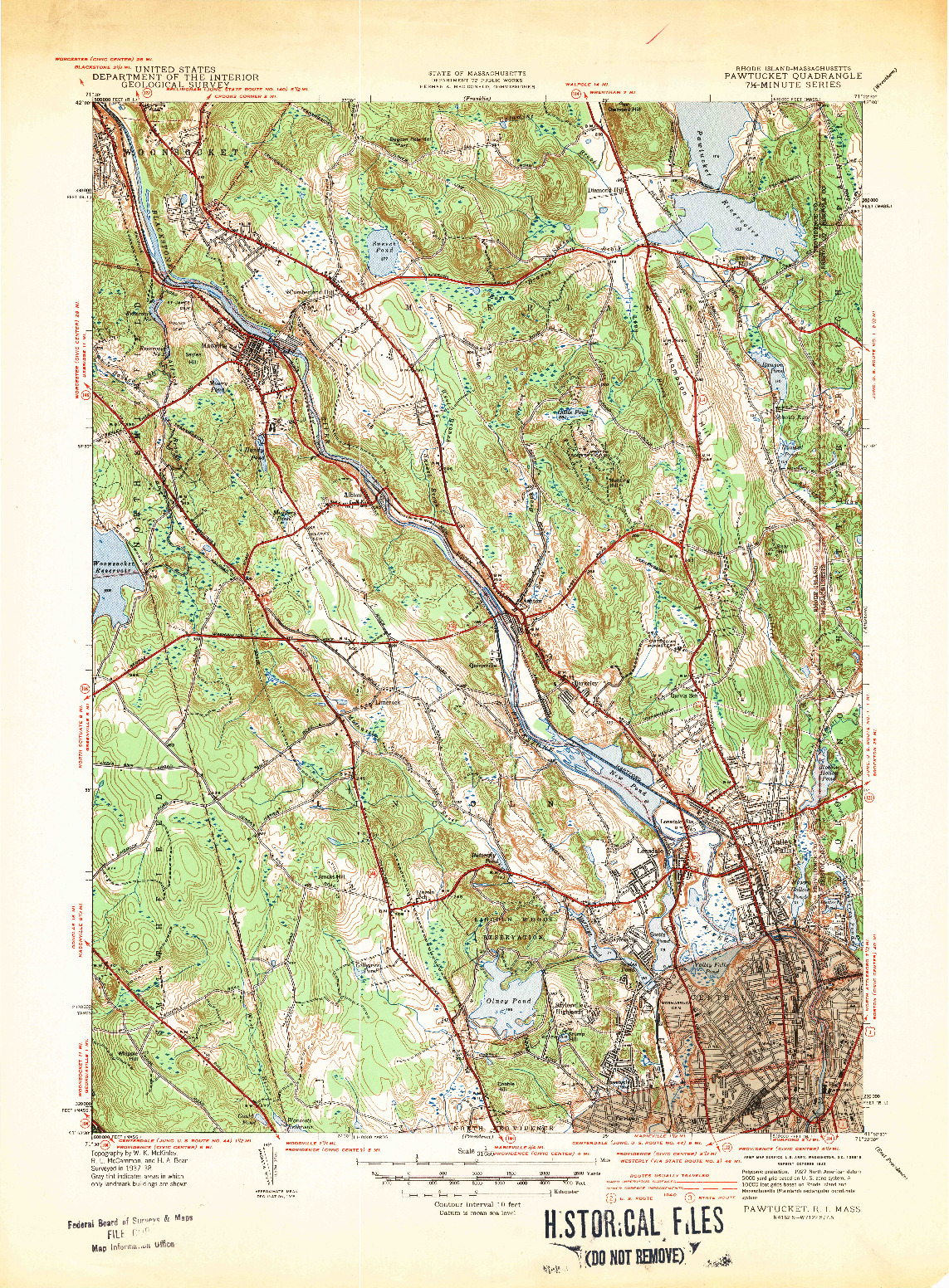 USGS 1:31680-SCALE QUADRANGLE FOR PAWTUCKET, RI 1942