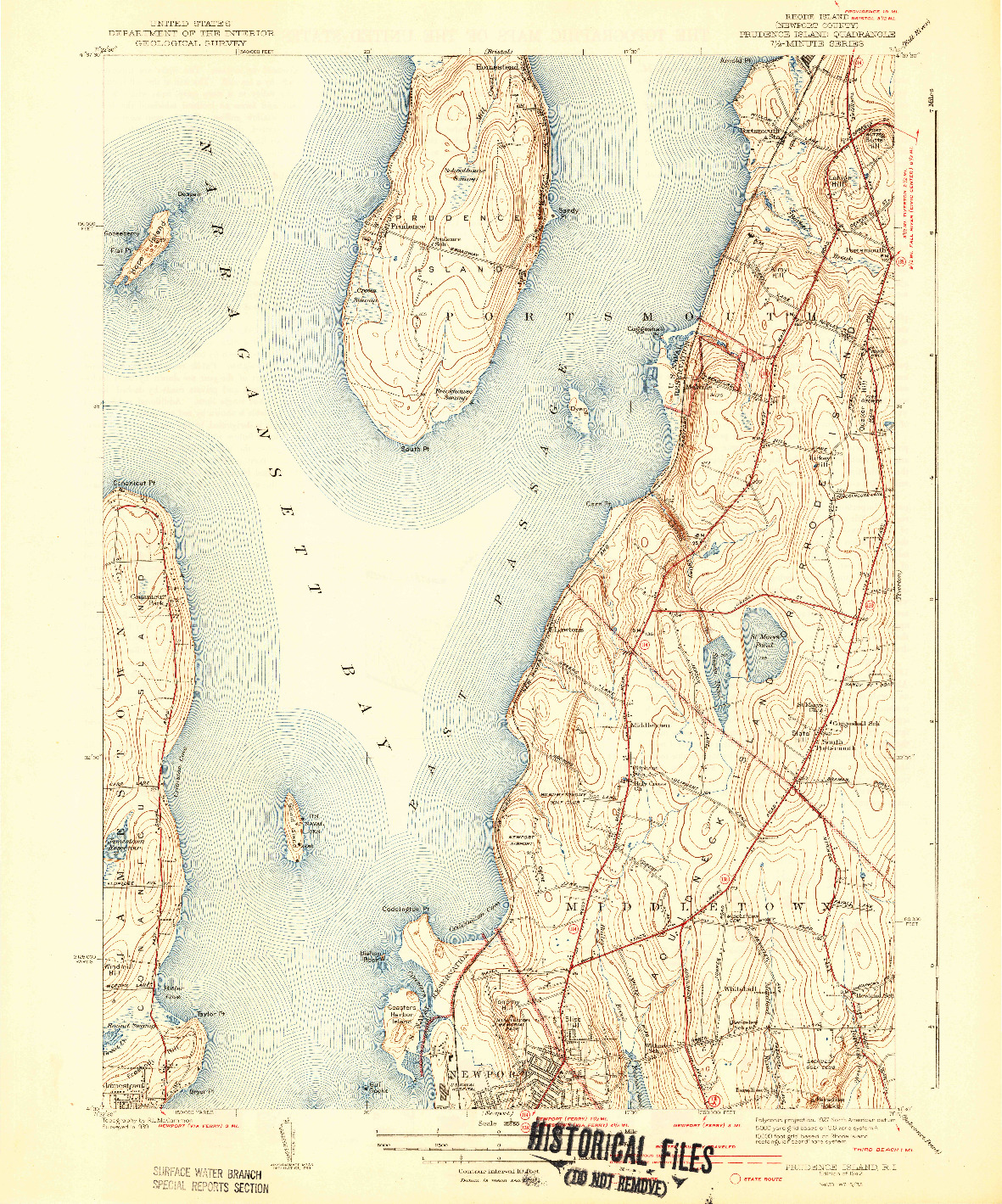 USGS 1:31680-SCALE QUADRANGLE FOR PRUDENCE ISLAND, RI 1942