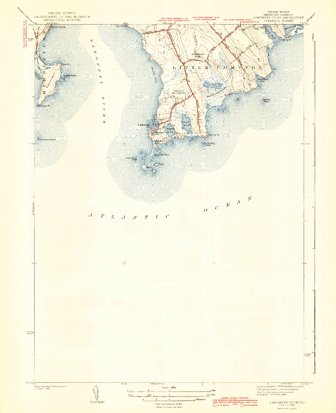 USGS 1:31680-SCALE QUADRANGLE FOR SAKONNET POINT, RI 1942