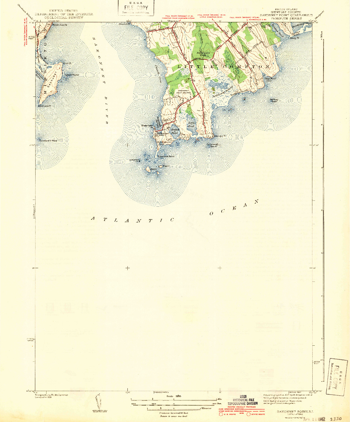 USGS 1:31680-SCALE QUADRANGLE FOR SAKONNET POINT, RI 1942