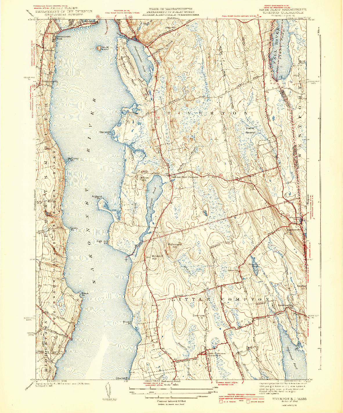 USGS 1:31680-SCALE QUADRANGLE FOR TIVERTON, RI 1942