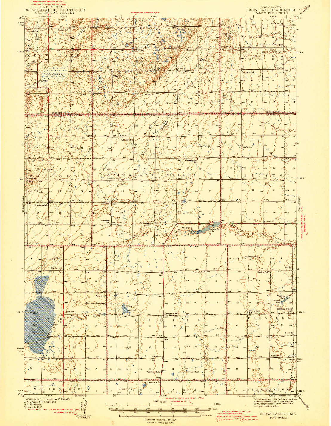 USGS 1:62500-SCALE QUADRANGLE FOR CROW LAKE, SD 1942