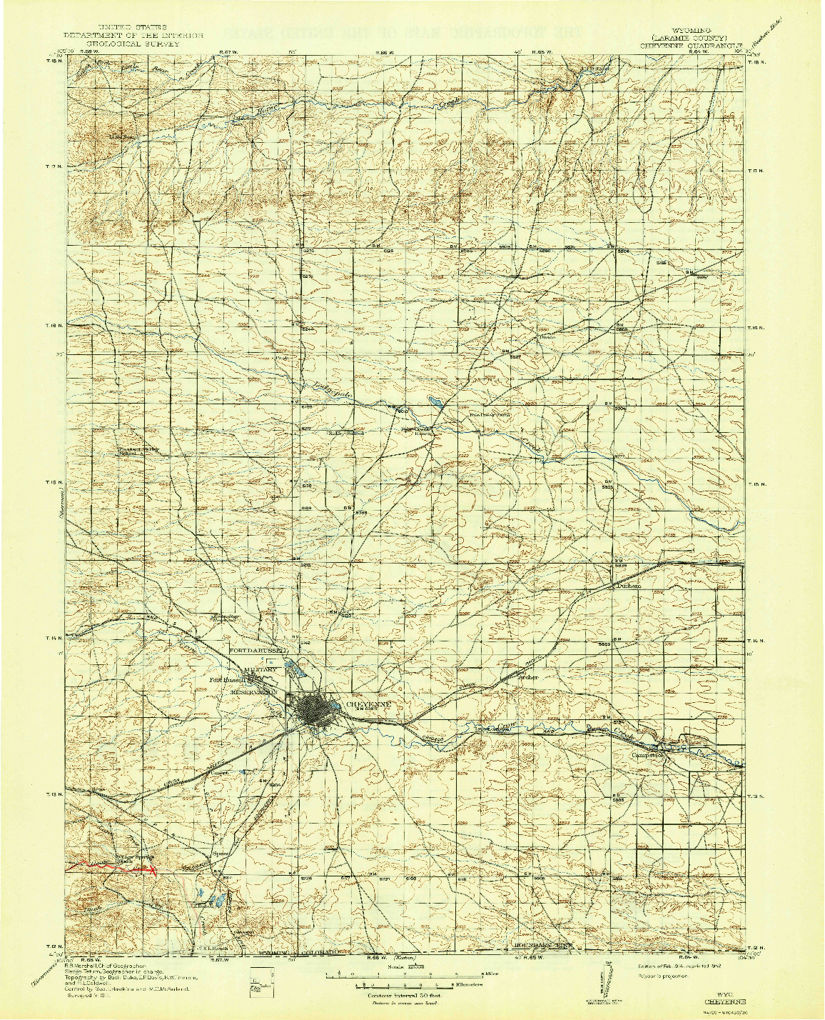 USGS 1:125000-SCALE QUADRANGLE FOR CHEYENNE, WY 1914