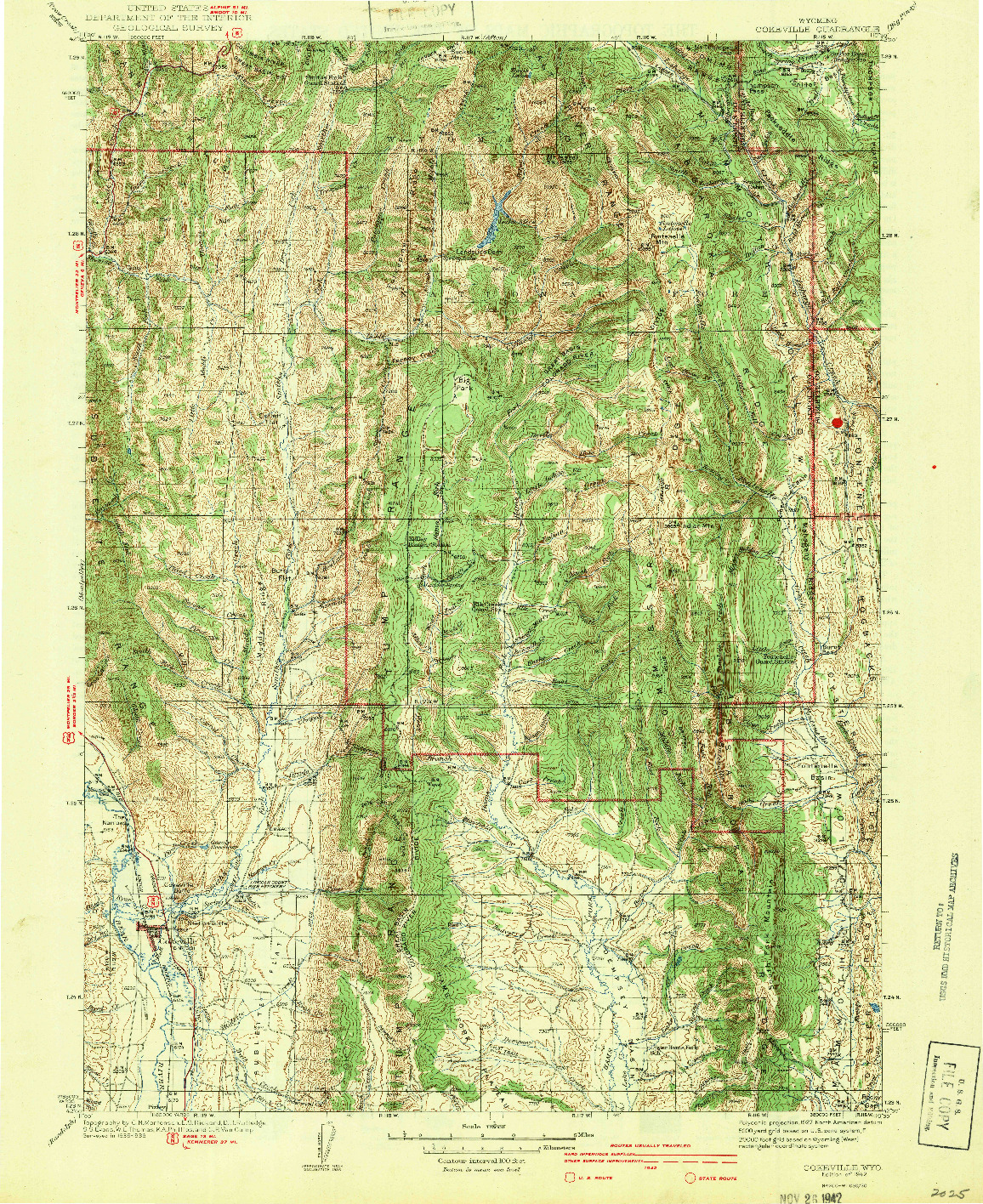 USGS 1:125000-SCALE QUADRANGLE FOR COKEVILLE, WY 1942