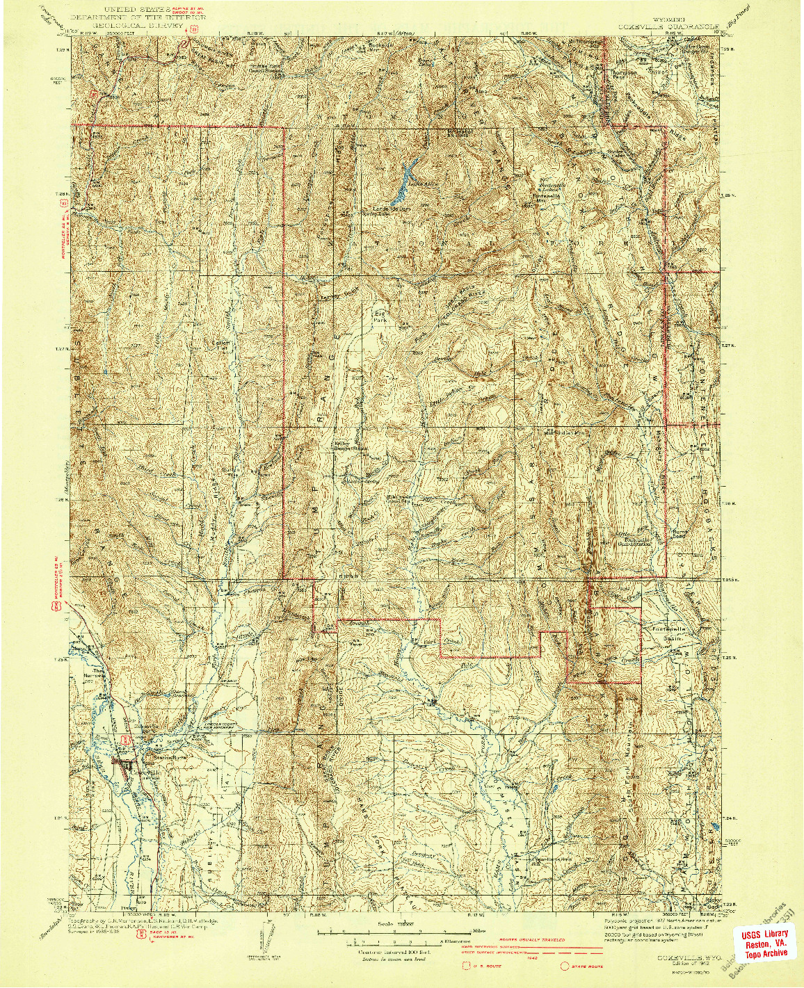 USGS 1:125000-SCALE QUADRANGLE FOR COKEVILLE, WY 1942