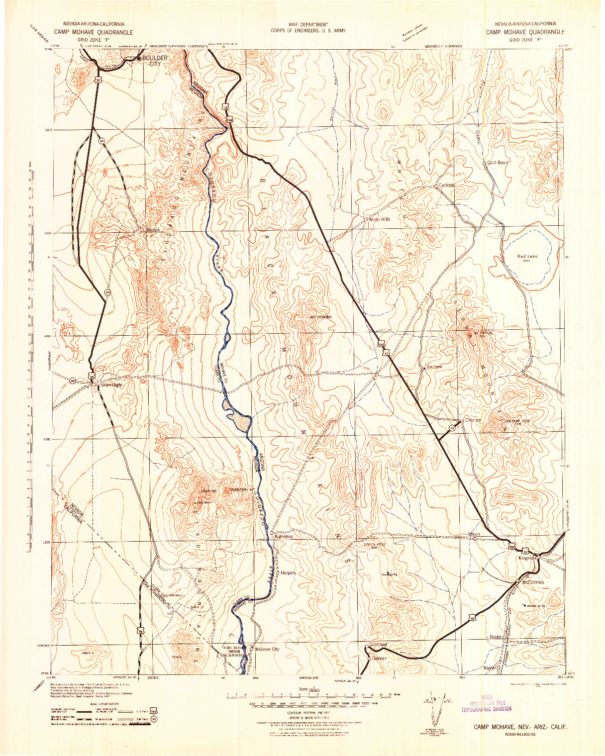 USGS 1:250000-SCALE QUADRANGLE FOR CAMP MOHAVE, NV 1942