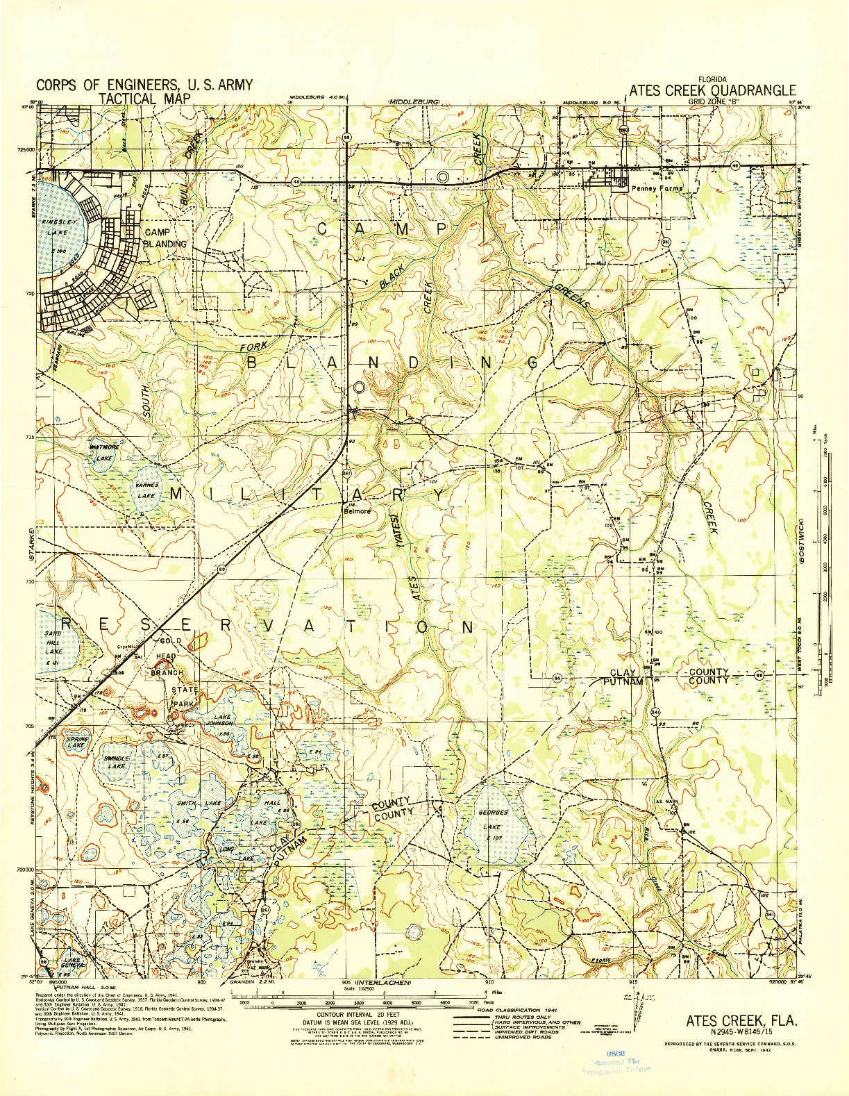 USGS 1:62500-SCALE QUADRANGLE FOR ATES CREEK, FL 1942