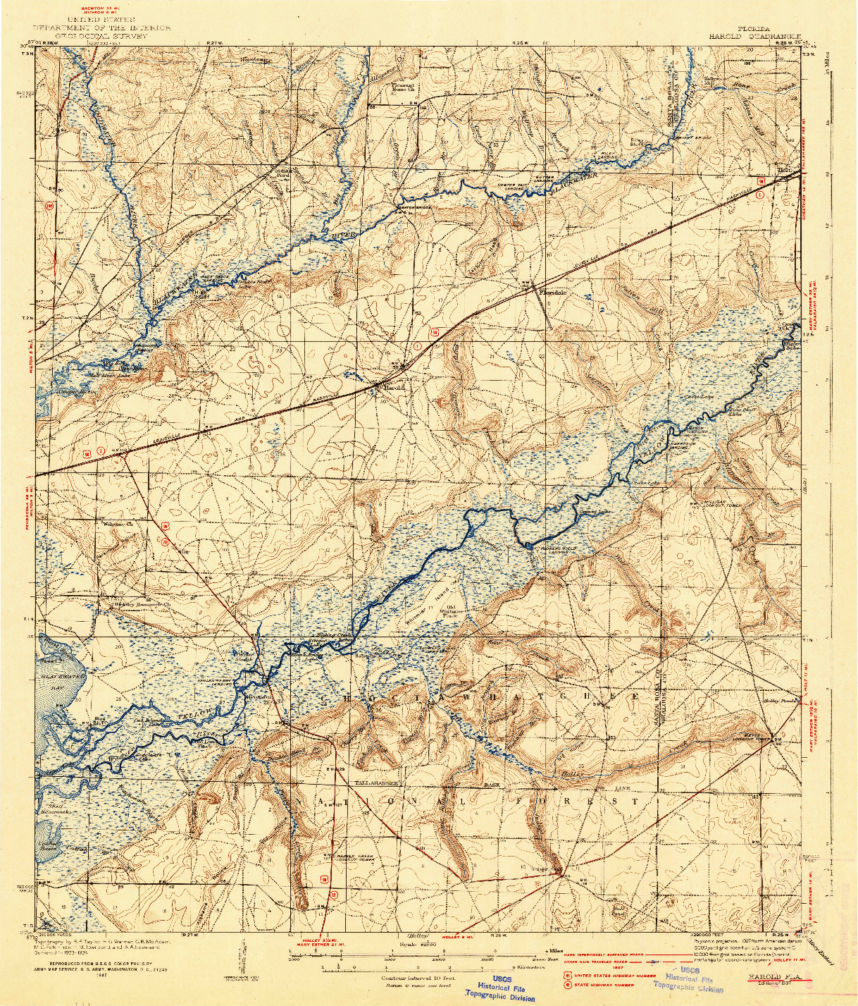 USGS 1:62500-SCALE QUADRANGLE FOR HAROLD, FL 1937