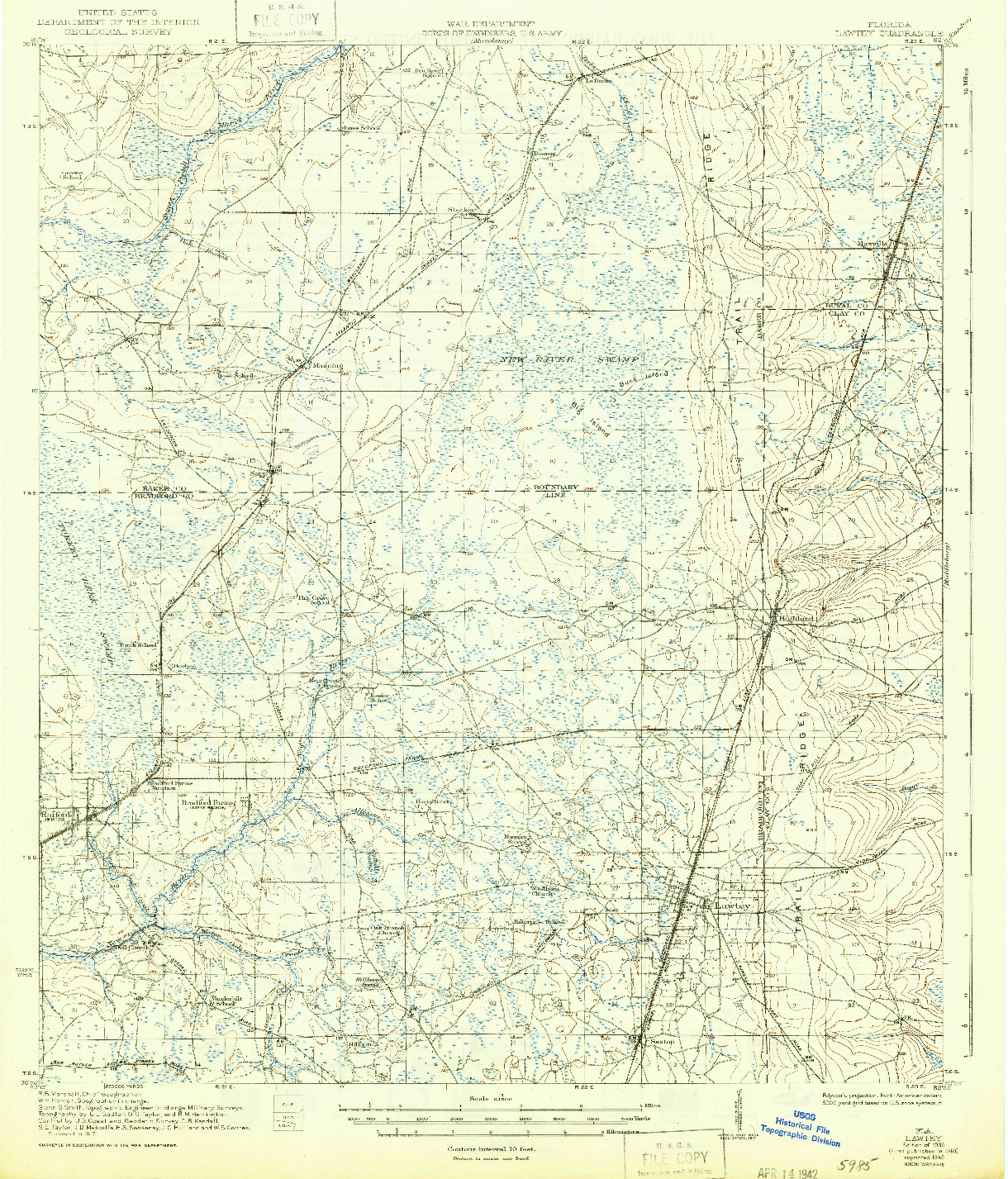 USGS 1:62500-SCALE QUADRANGLE FOR LAWTEY, FL 1918