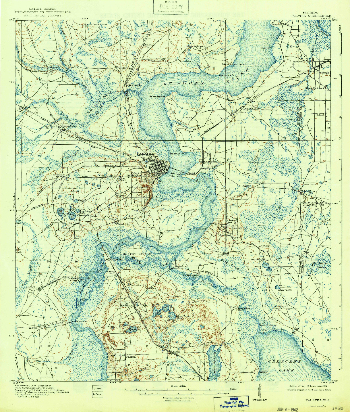 USGS 1:62500-SCALE QUADRANGLE FOR PALATKA, FL 1915