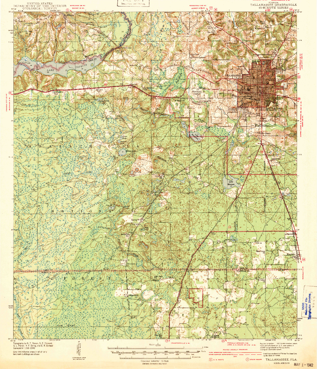USGS 1:62500-SCALE QUADRANGLE FOR TALLAHASSEE, FL 1942