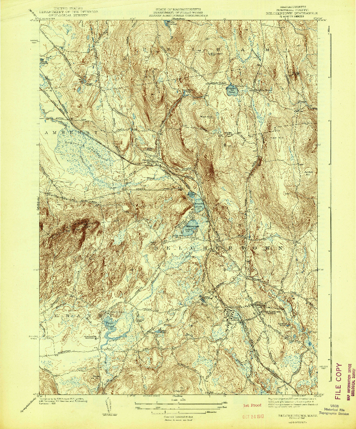 USGS 1:31680-SCALE QUADRANGLE FOR BELCHERTOWN, MA 1942