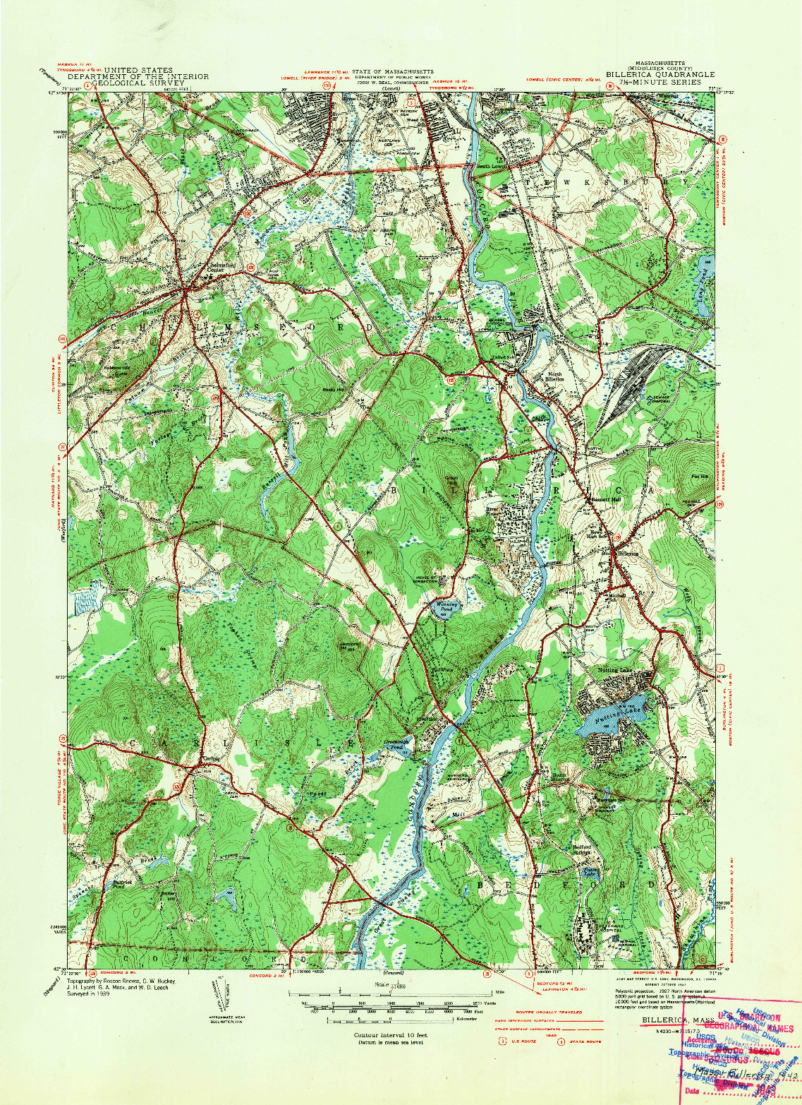 USGS 1:31680-SCALE QUADRANGLE FOR BILLERICA, MA 1942