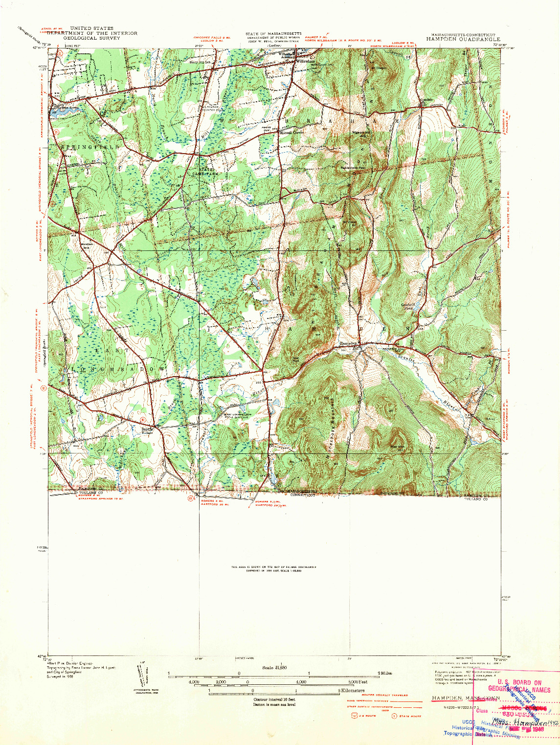 USGS 1:31680-SCALE QUADRANGLE FOR HAMPDEN, MA 1942