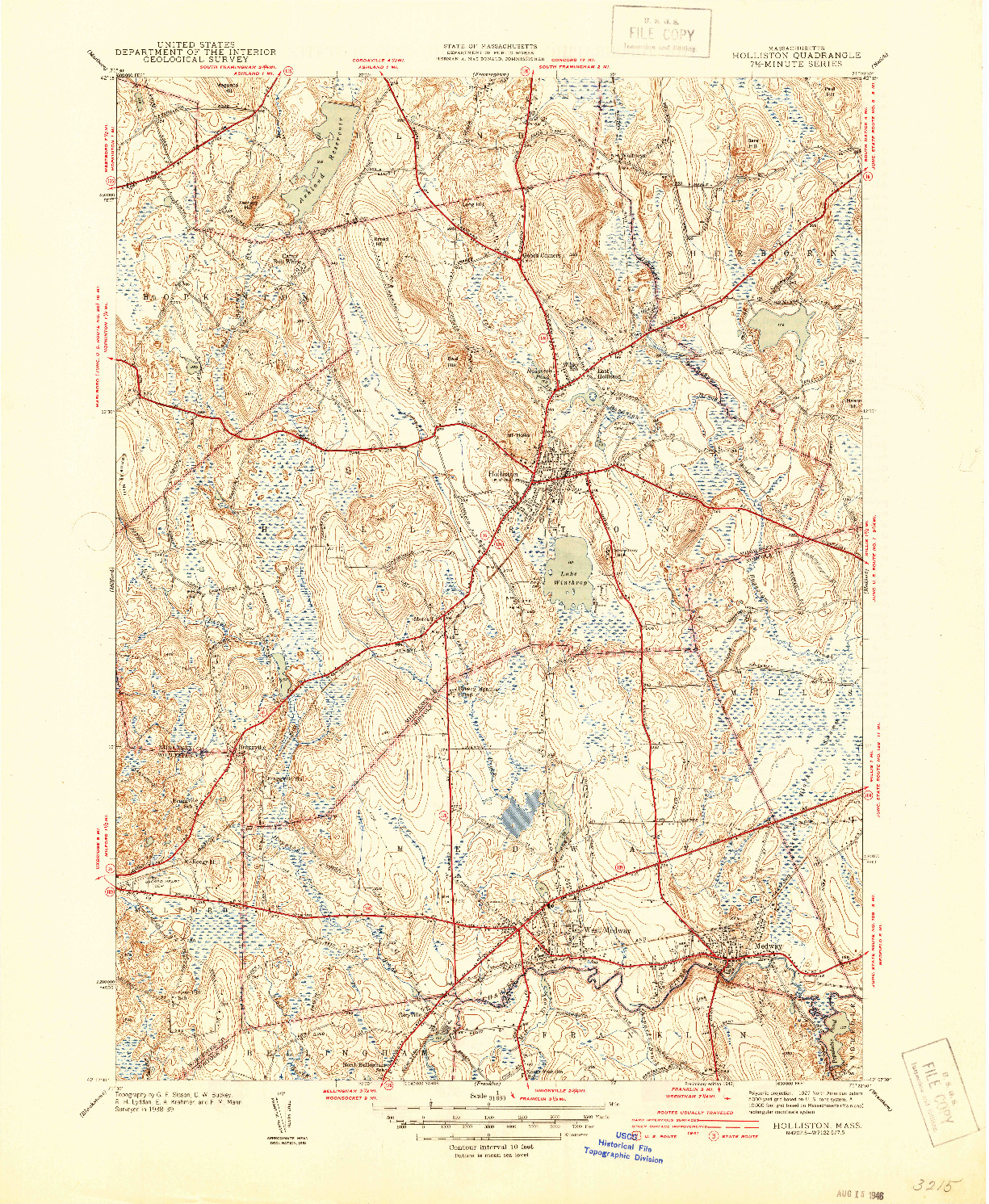 USGS 1:31680-SCALE QUADRANGLE FOR HOLLISTON, MA 1942