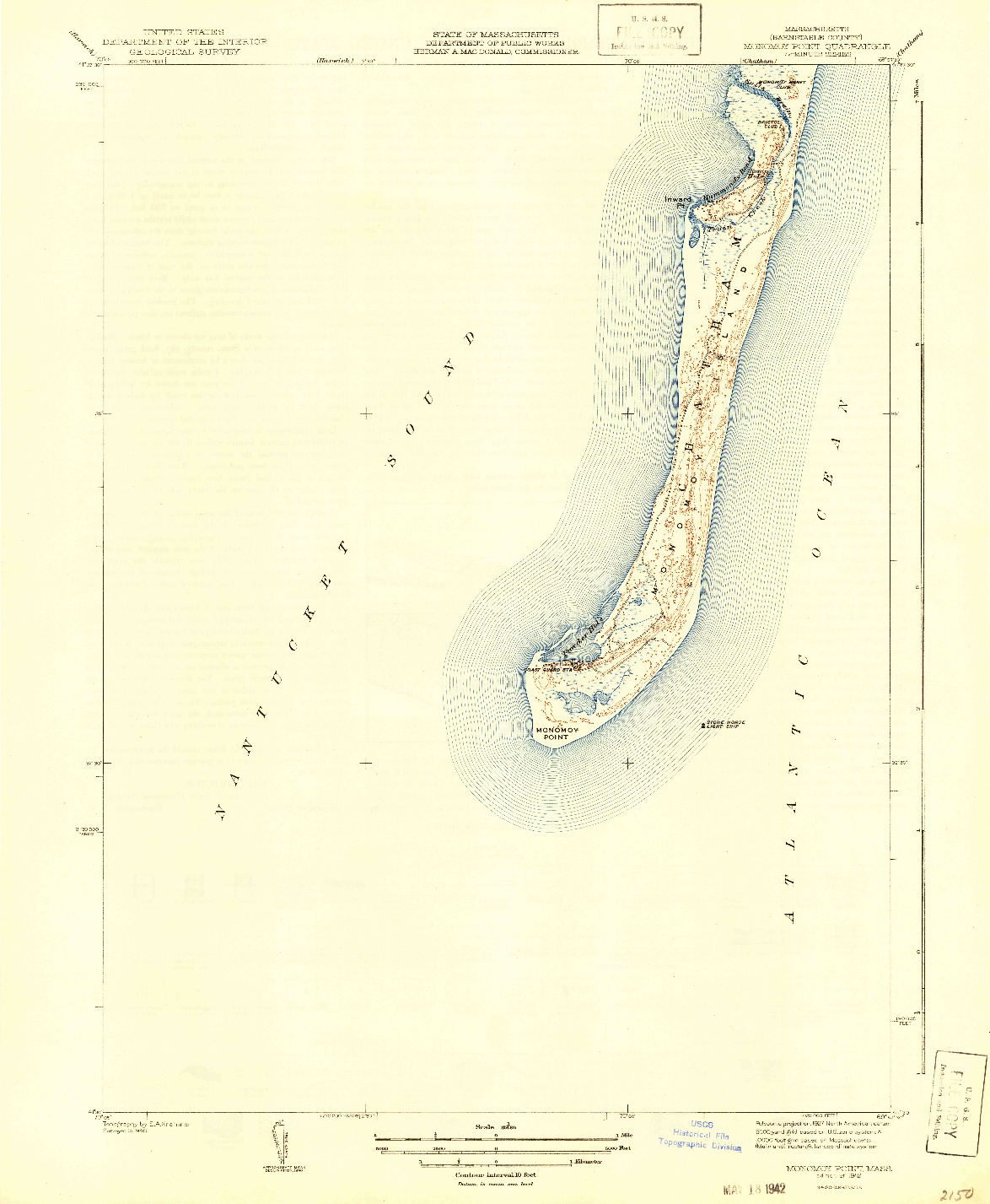 USGS 1:31680-SCALE QUADRANGLE FOR MONOMOY POINT, MA 1942