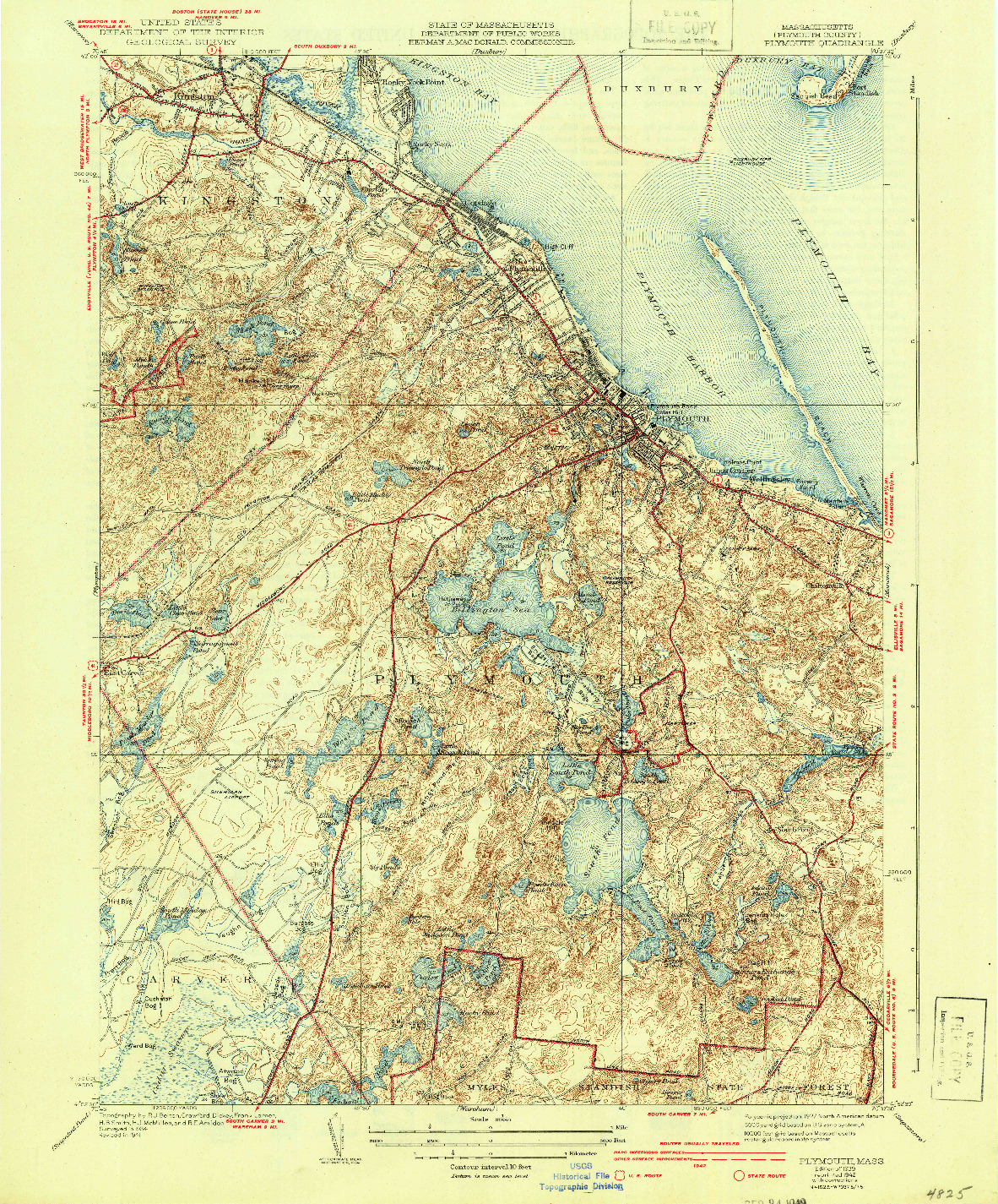 USGS 1:31680-SCALE QUADRANGLE FOR PLYMOUTH, MA 1939