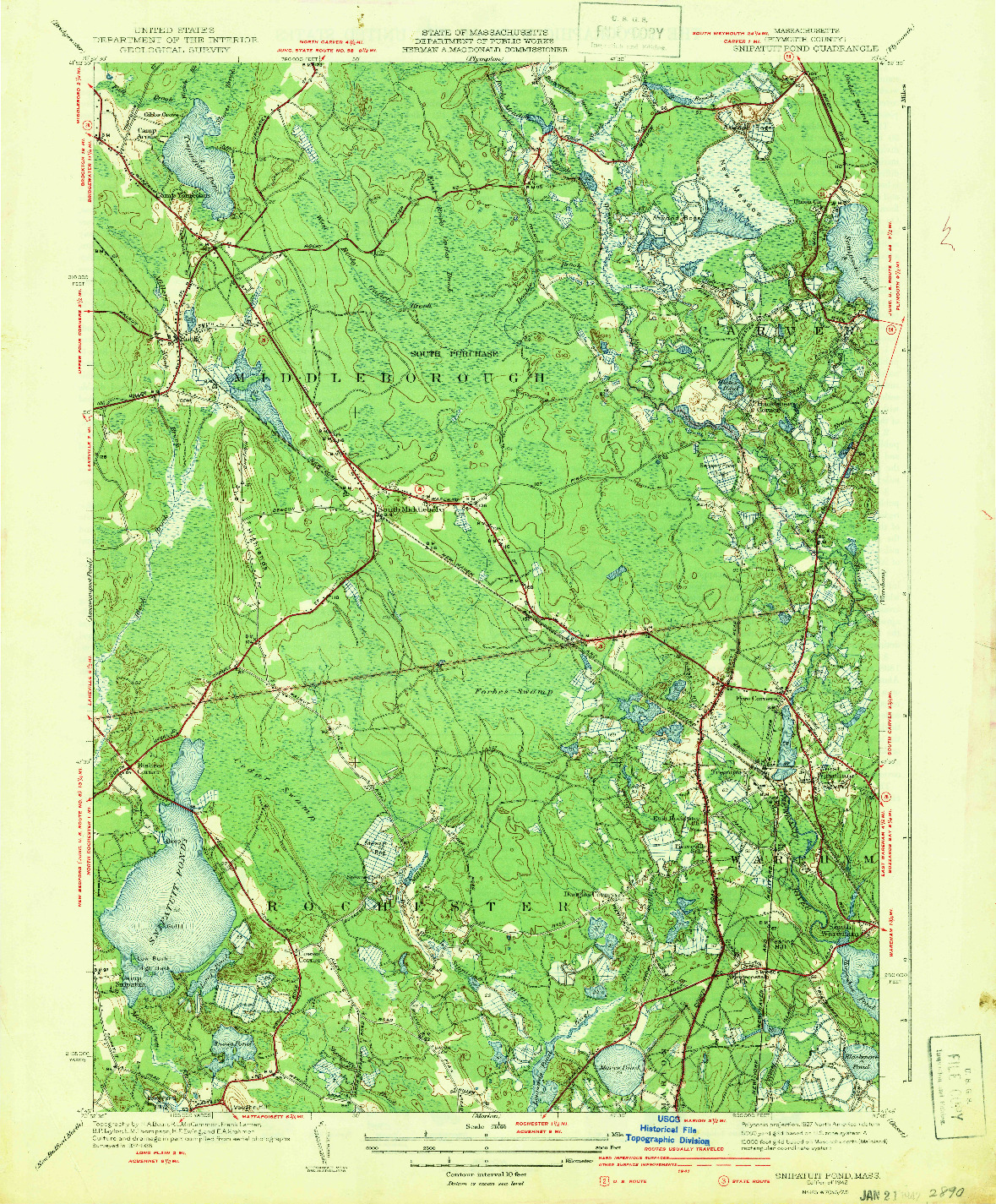 USGS 1:31680-SCALE QUADRANGLE FOR SNIPATUIT POND, MA 1942