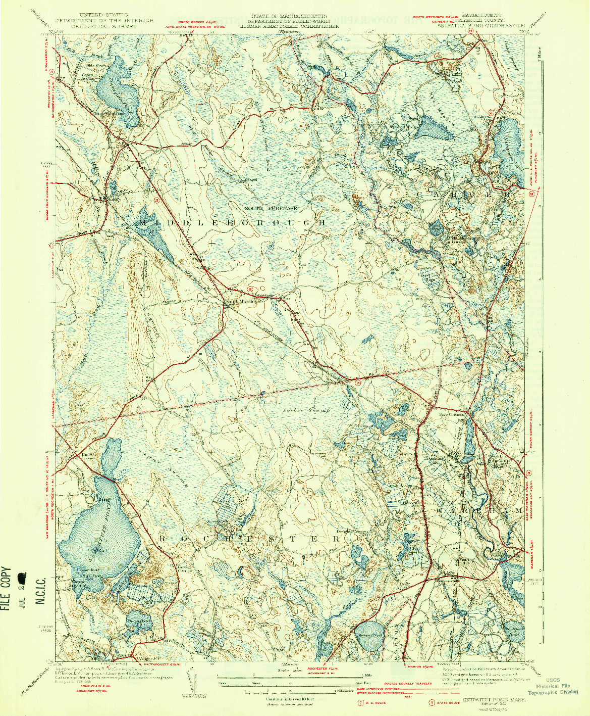 USGS 1:31680-SCALE QUADRANGLE FOR SNIPATUIT POND, MA 1942