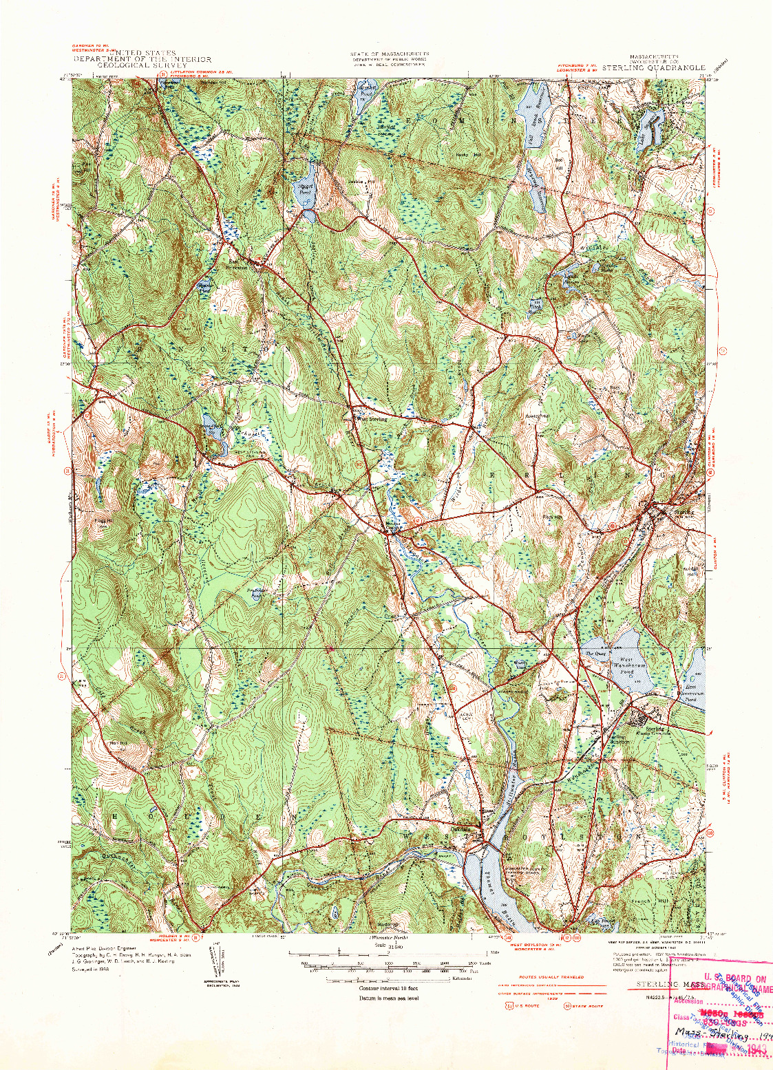 USGS 1:31680-SCALE QUADRANGLE FOR STERLING, MA 1942