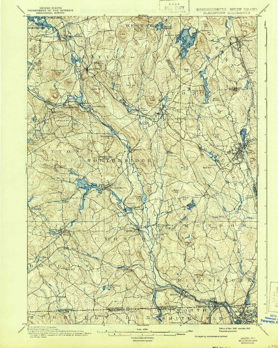 USGS 1:62500-SCALE QUADRANGLE FOR BLACKSTONE, MA 1900